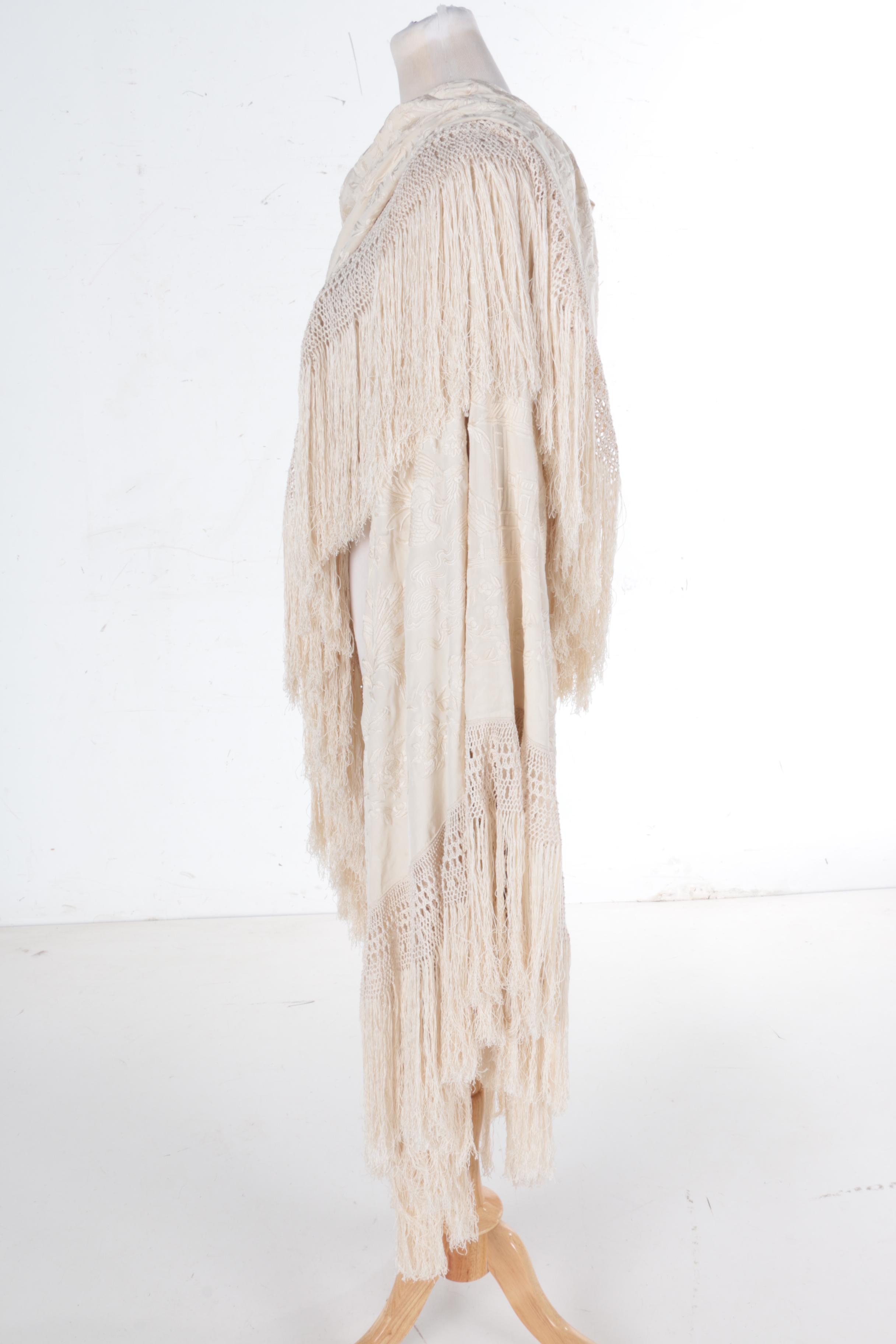 Asian Vintage Silk Ivory Piano Wrap with Hand Embroidery