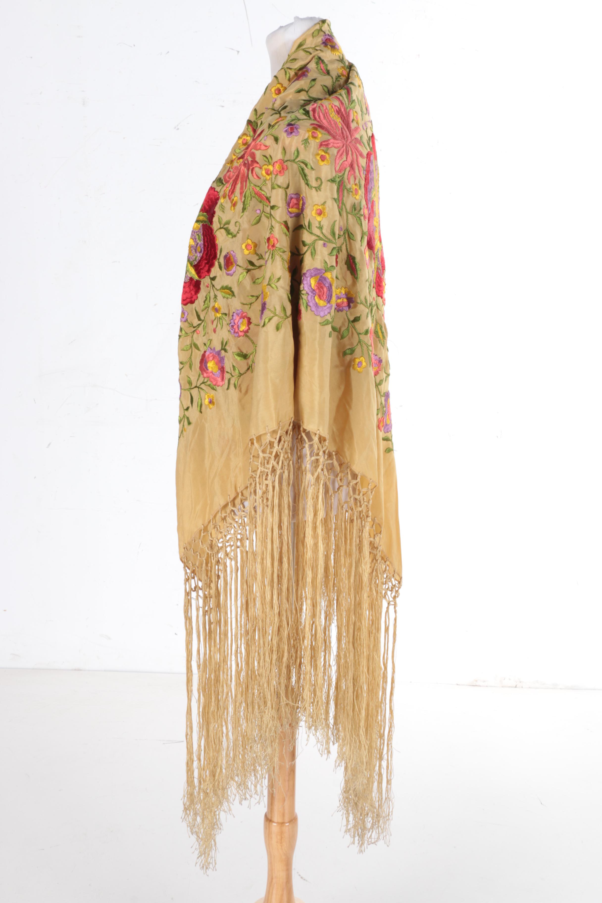 Antique Silk Piano Shawl