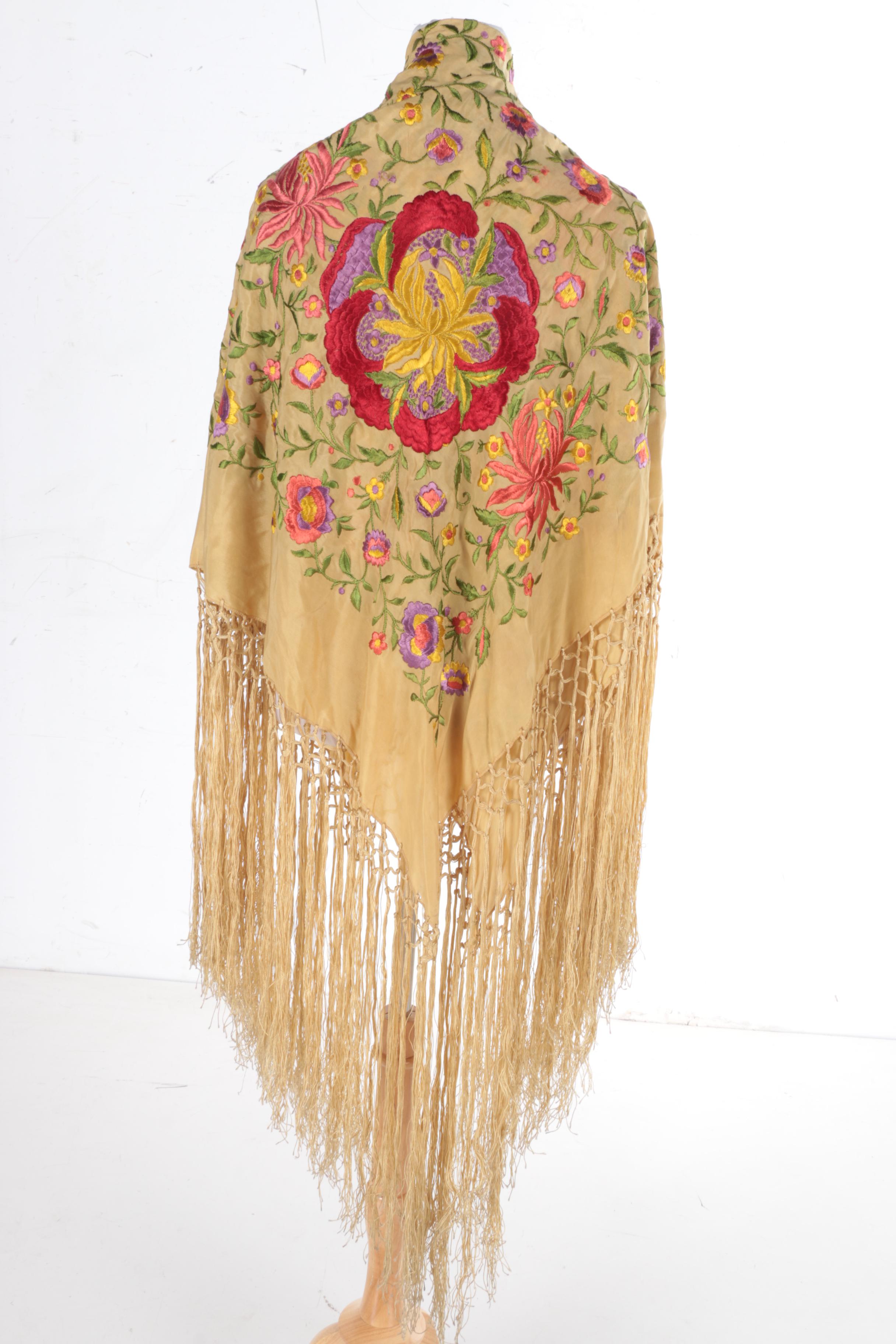 Antique Silk Piano Shawl