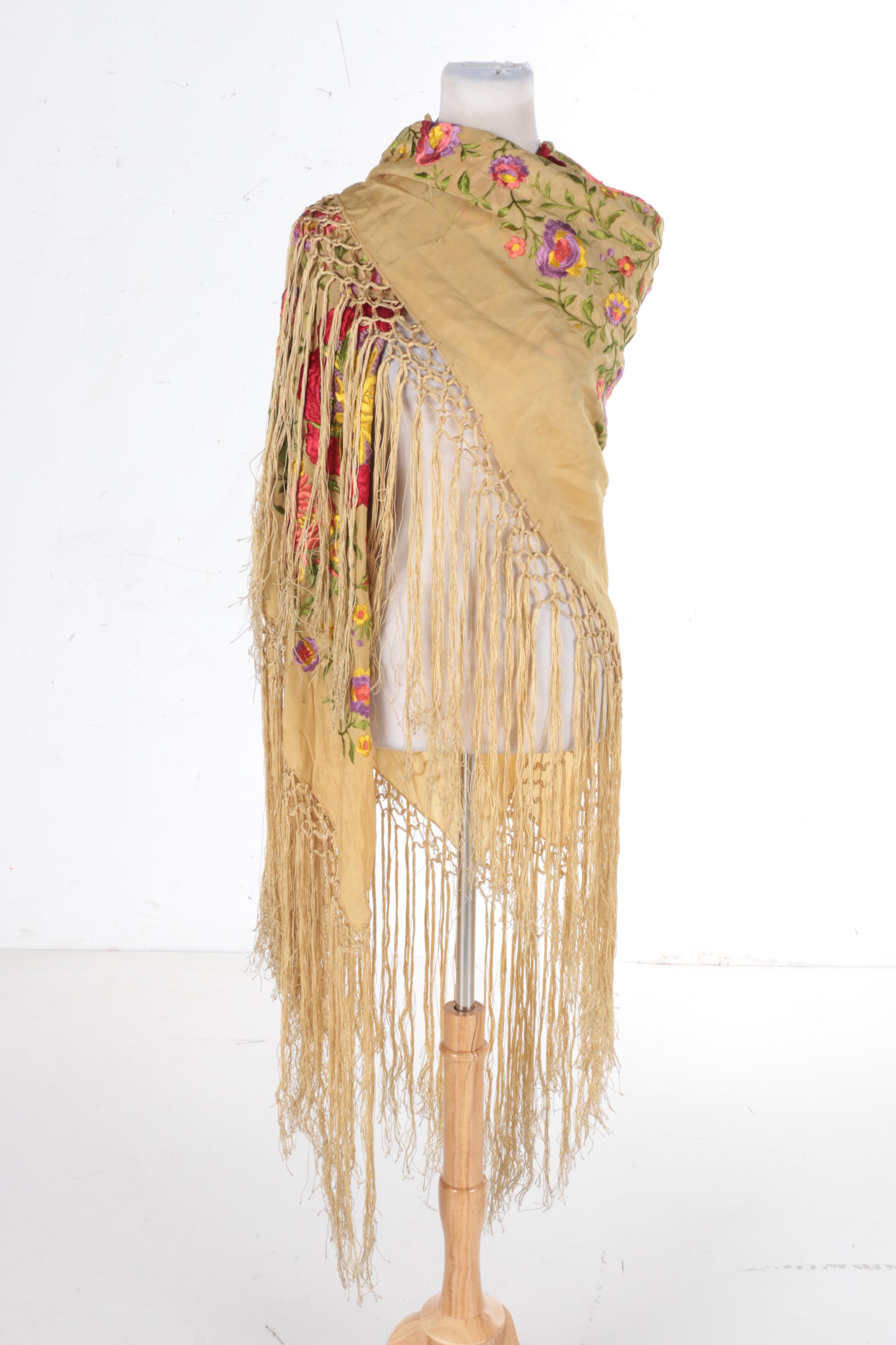Antique Silk Piano Shawl