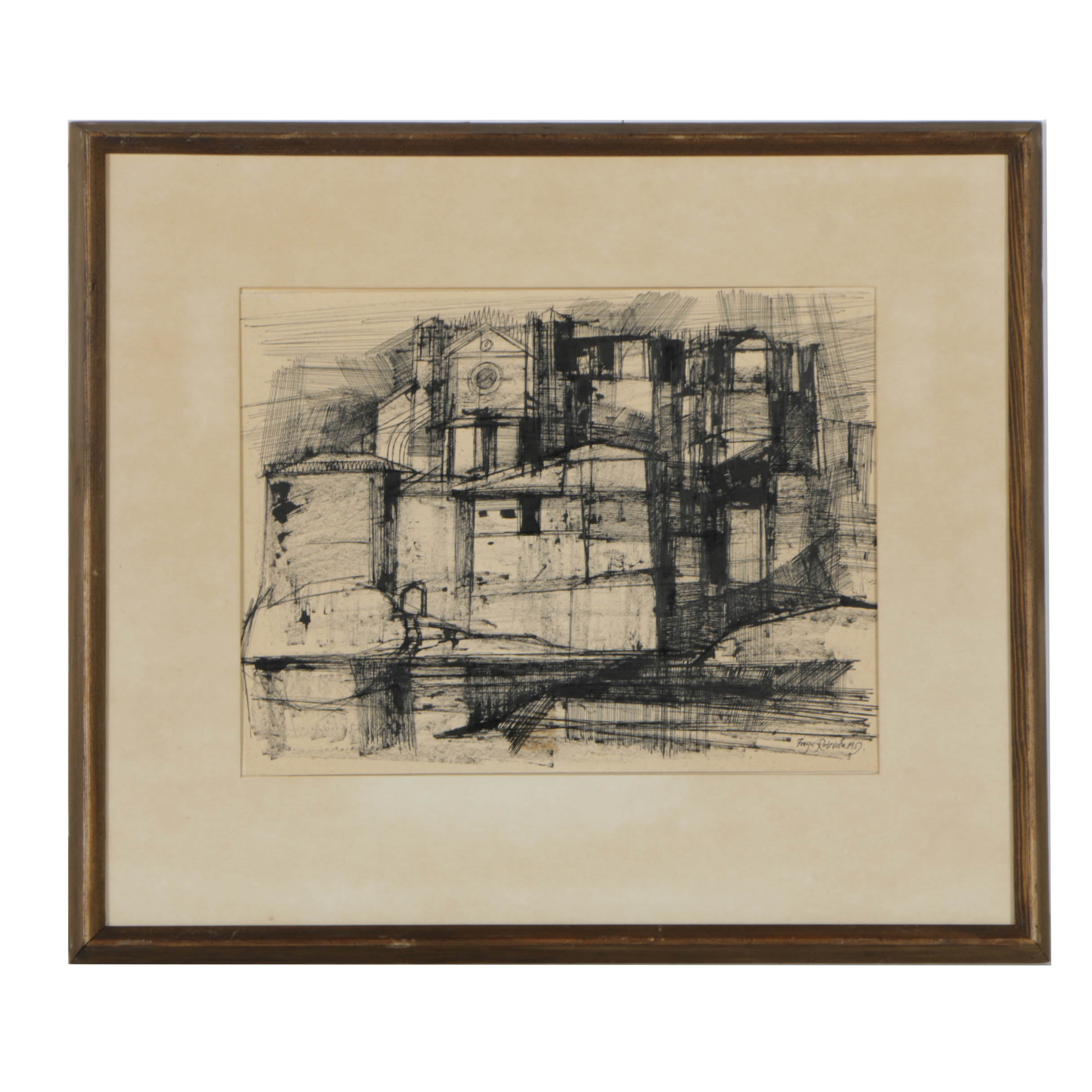 Inge Rotevatn Ink Drawing on Paper "Cathedral City"