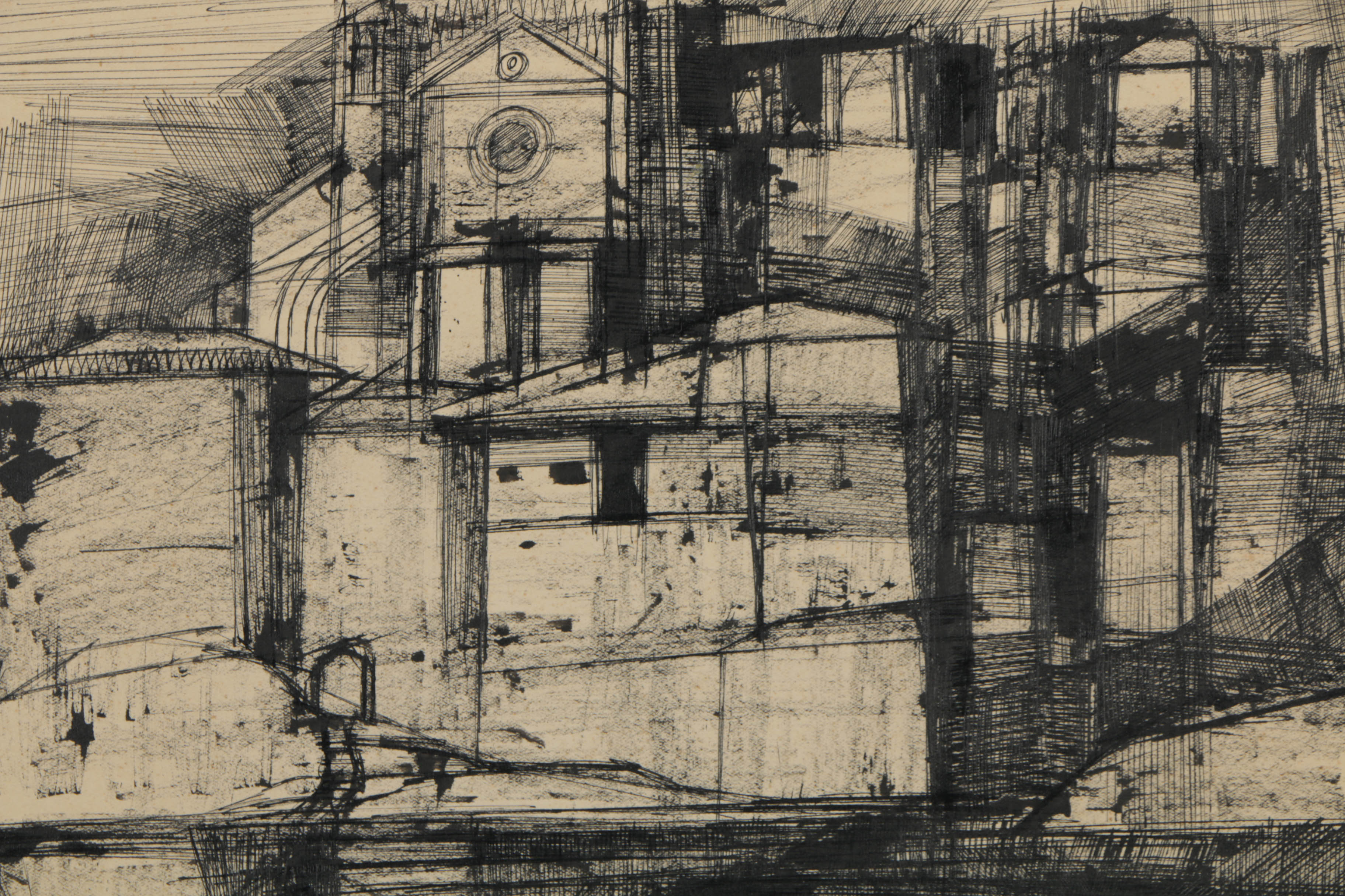 Inge Rotevatn Ink Drawing on Paper "Cathedral City"