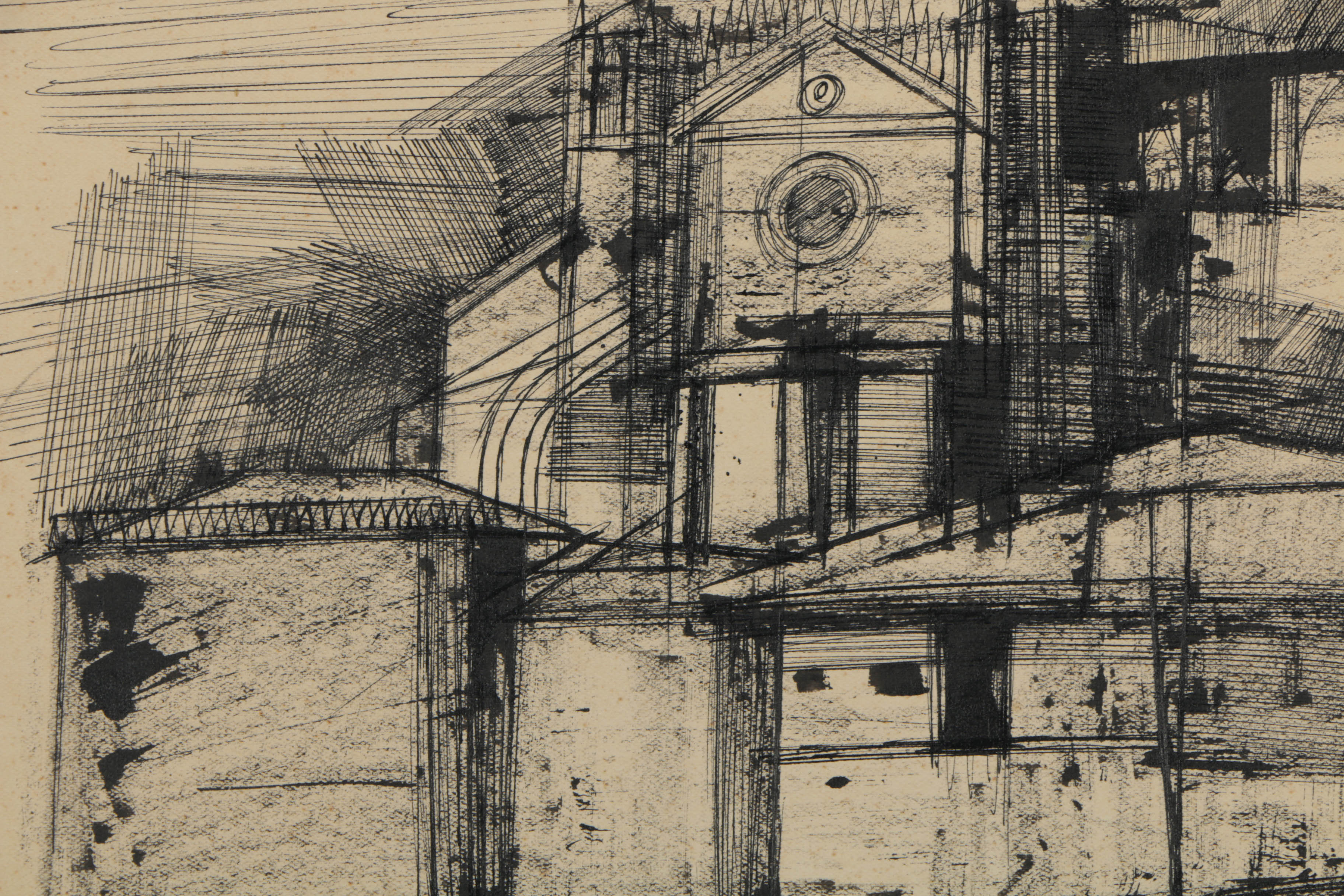 Inge Rotevatn Ink Drawing on Paper "Cathedral City"