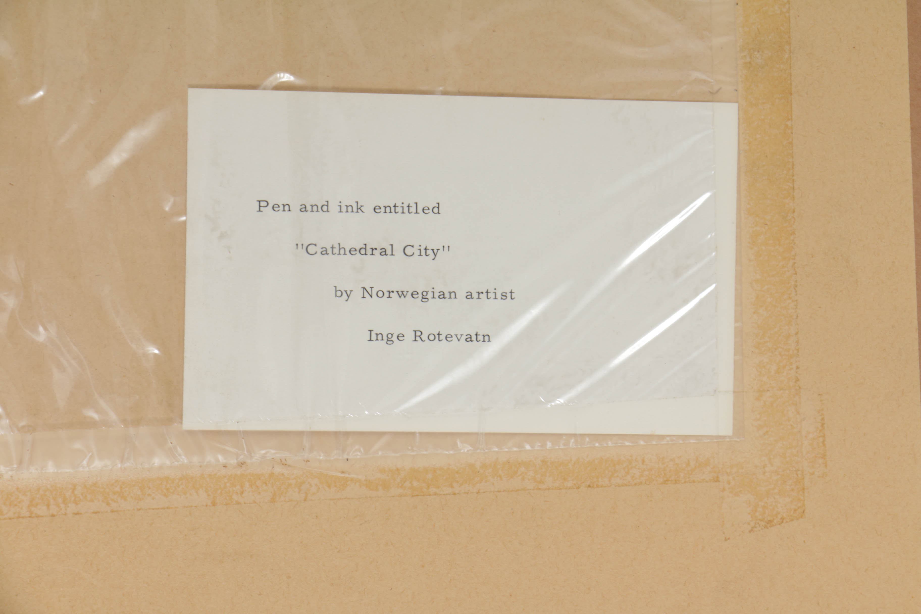 Inge Rotevatn Ink Drawing on Paper "Cathedral City"