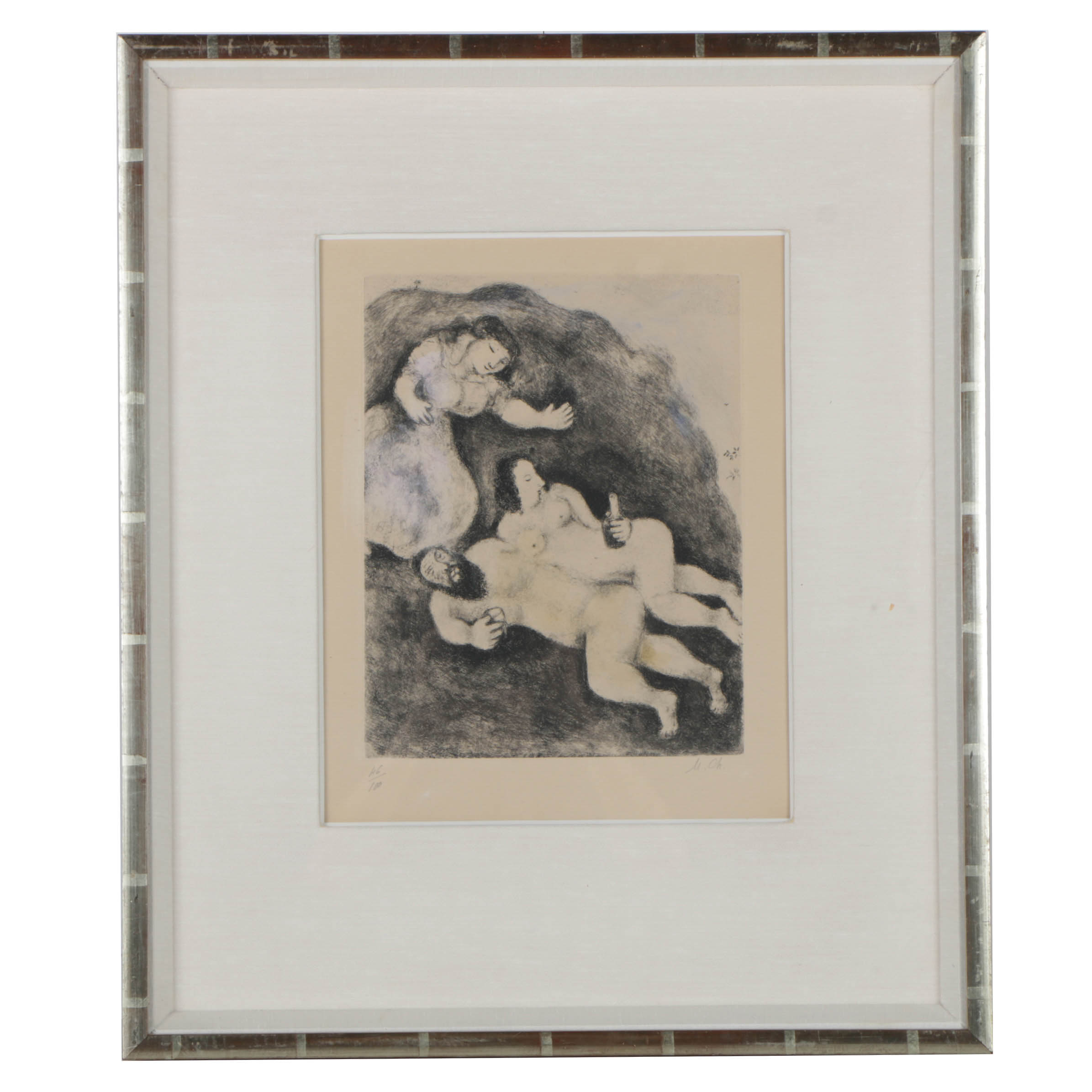 Marc Chagall Etching on Paper "Lots Daughters Make Their Father Drunk"