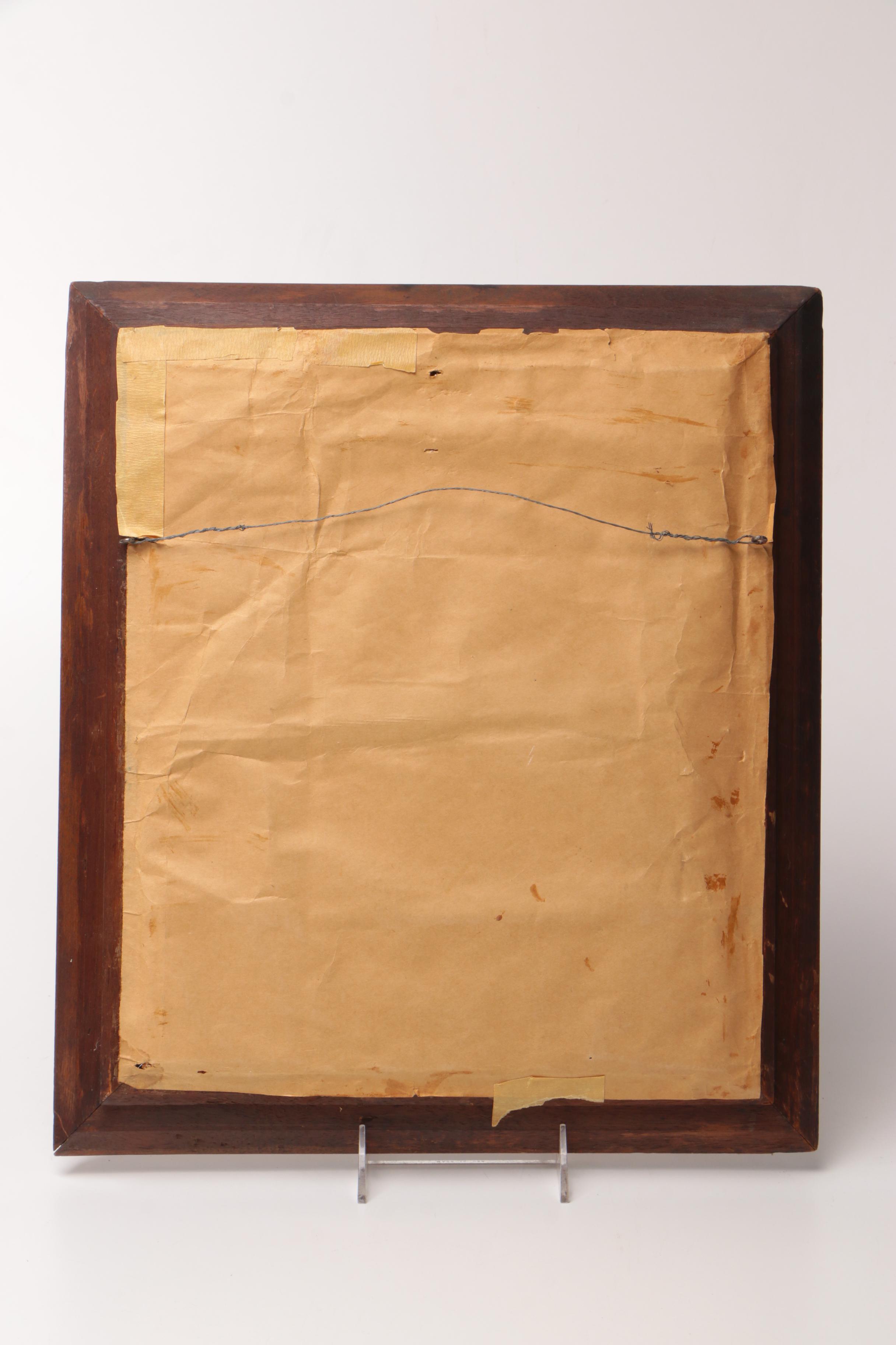 Vintage Framed Needlepoint of a Woman in a Hoop Skirt and Bonnet