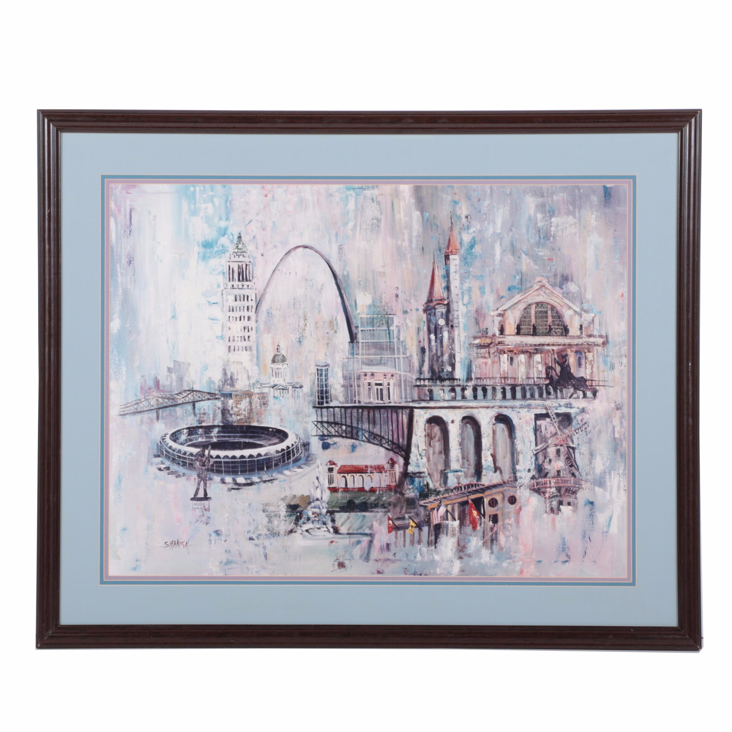 Giclee After Leo Shanika's Painting of St. Louis Landmarks