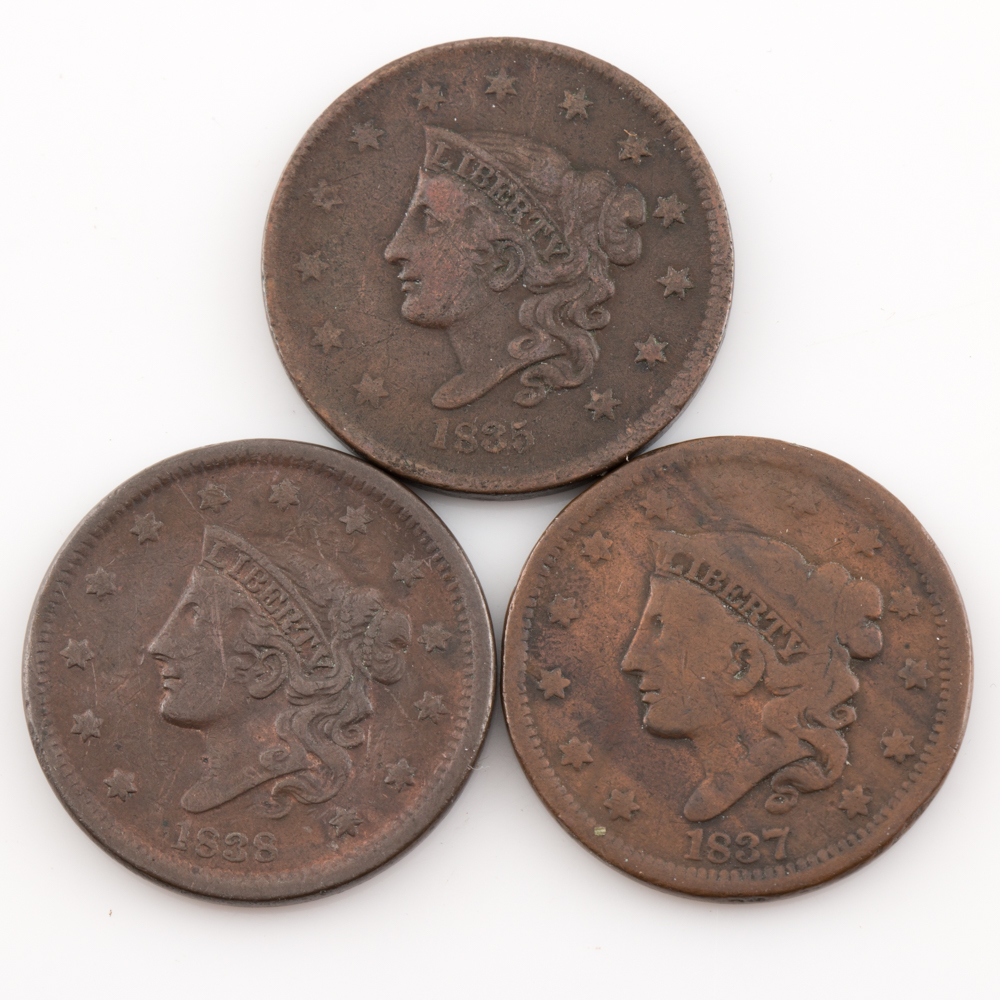 Three Coronet Head Large Cents from the 1830s