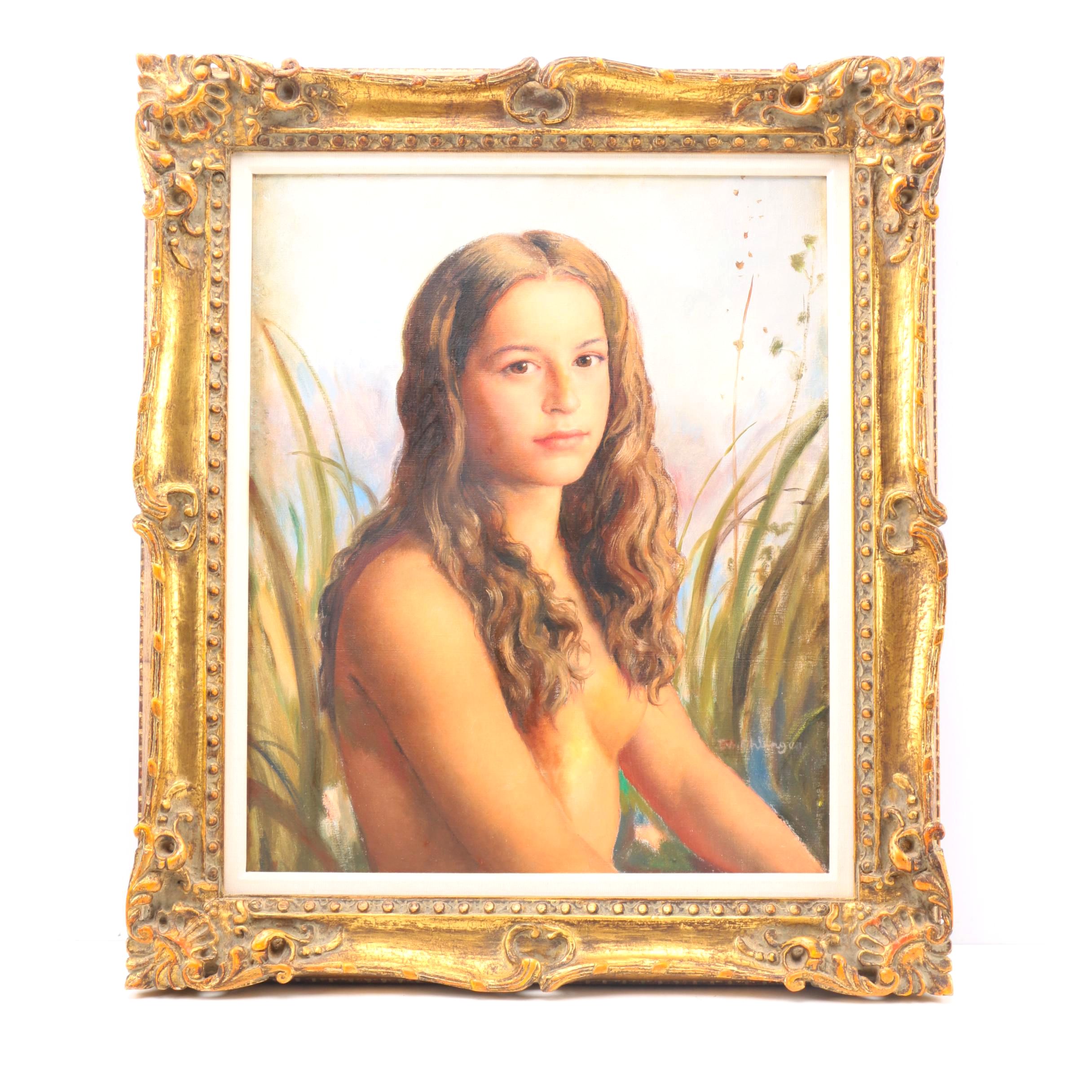 Maurice Ehlinger Oil on Canvas Portrait of a Woman