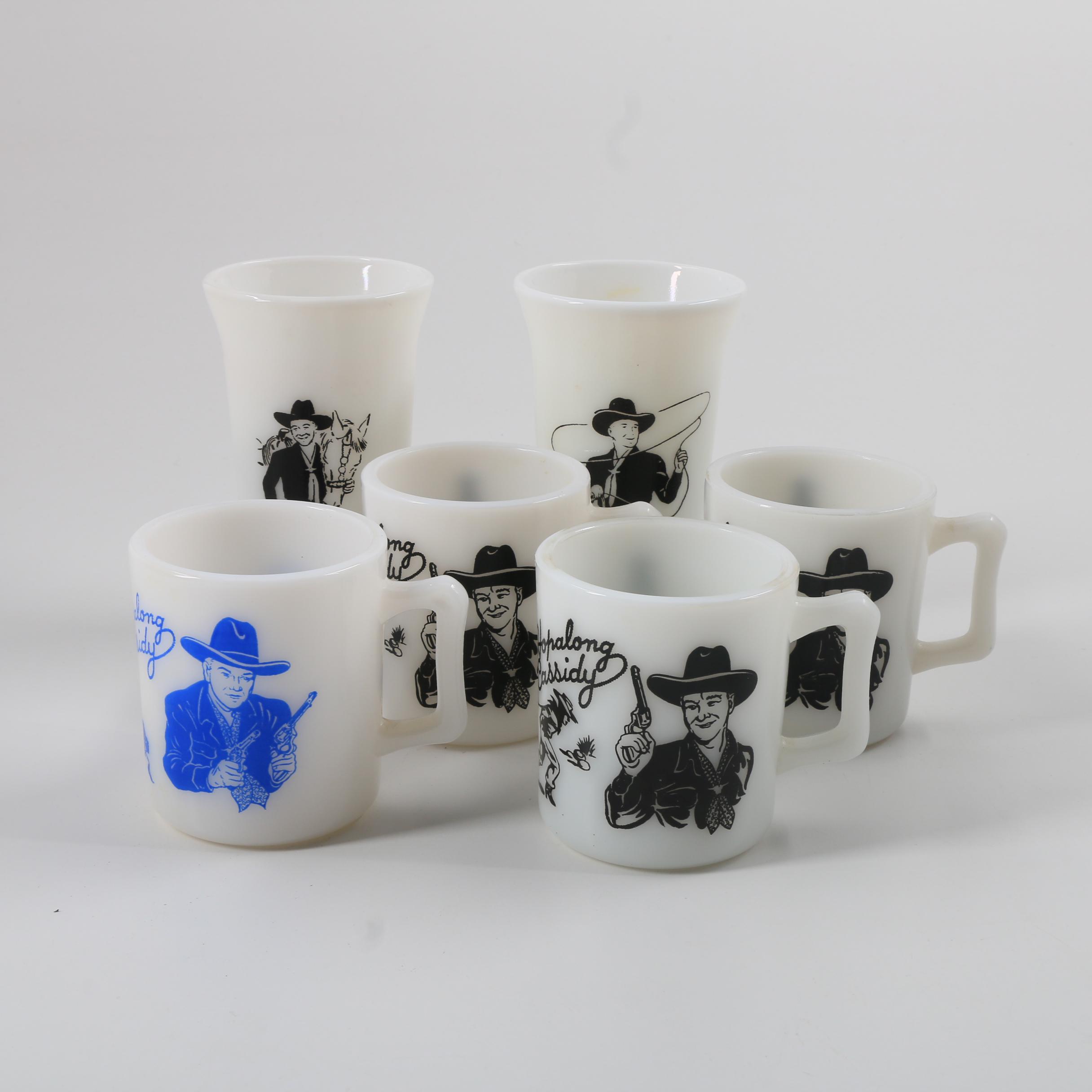 Vintage Hopalong Cassidy Milk Glass Mugs and Tumblers