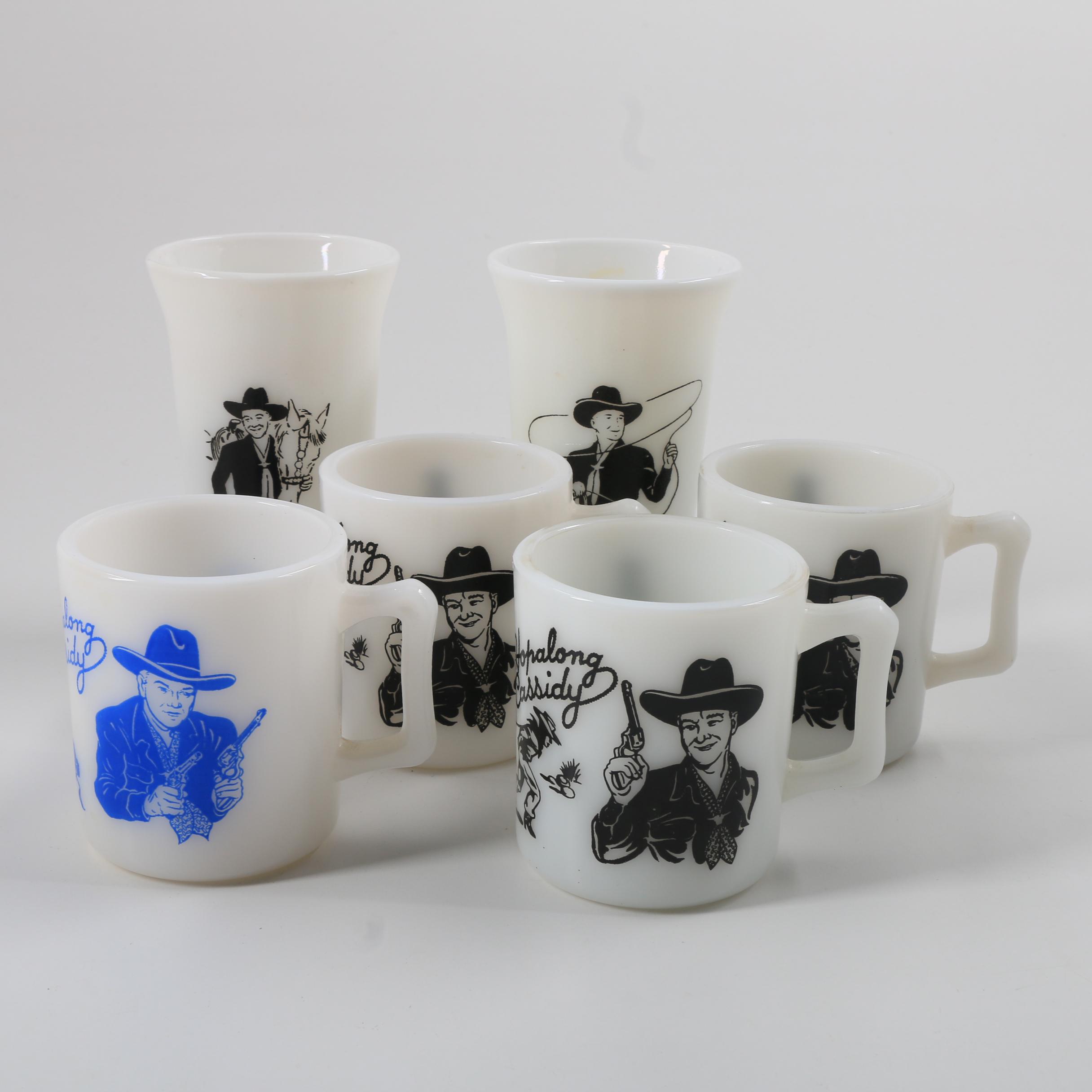 Vintage Hopalong Cassidy Milk Glass Mugs and Tumblers