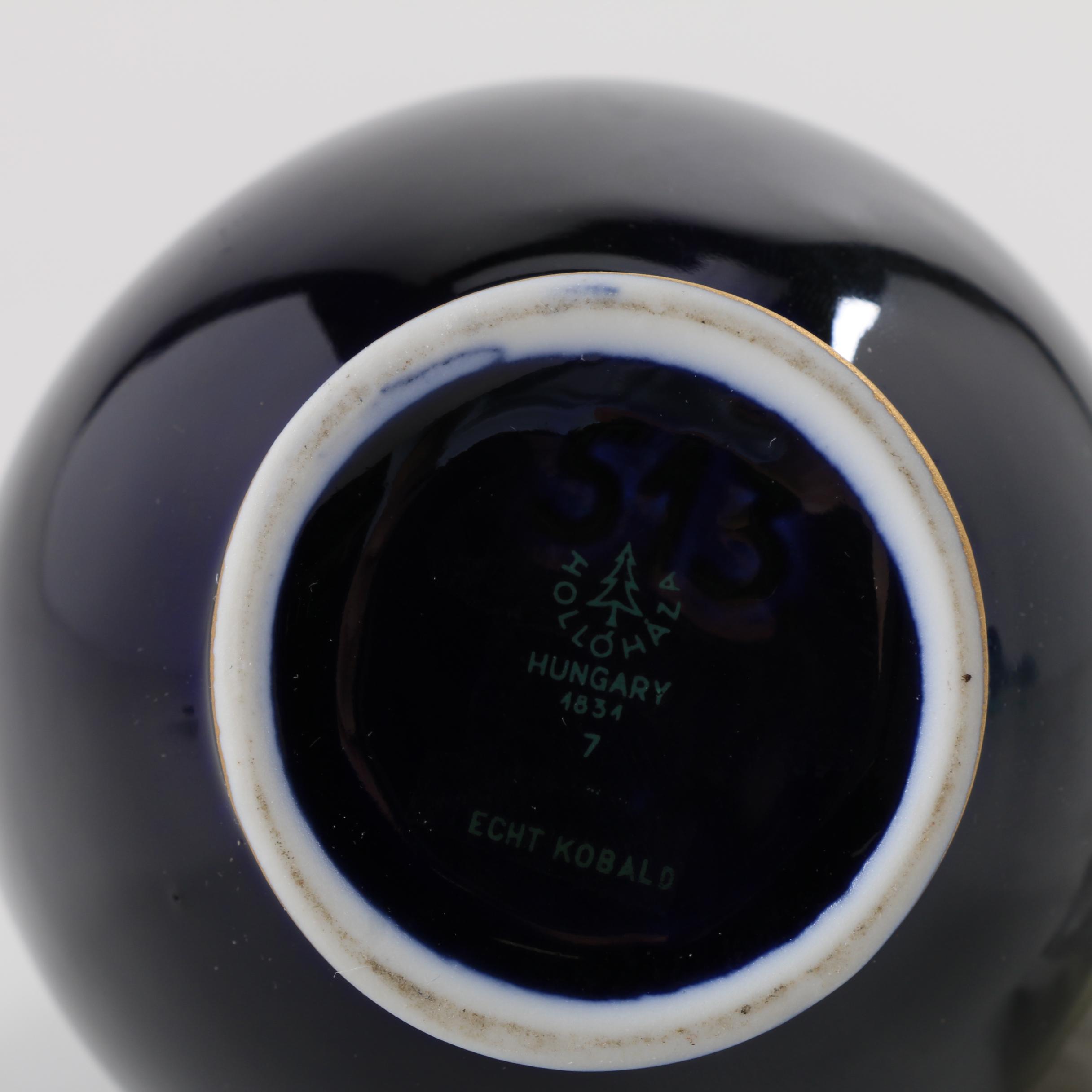 Hollohaza Cobalt and Gilt Porcelain Jug, Tray and Ashtray