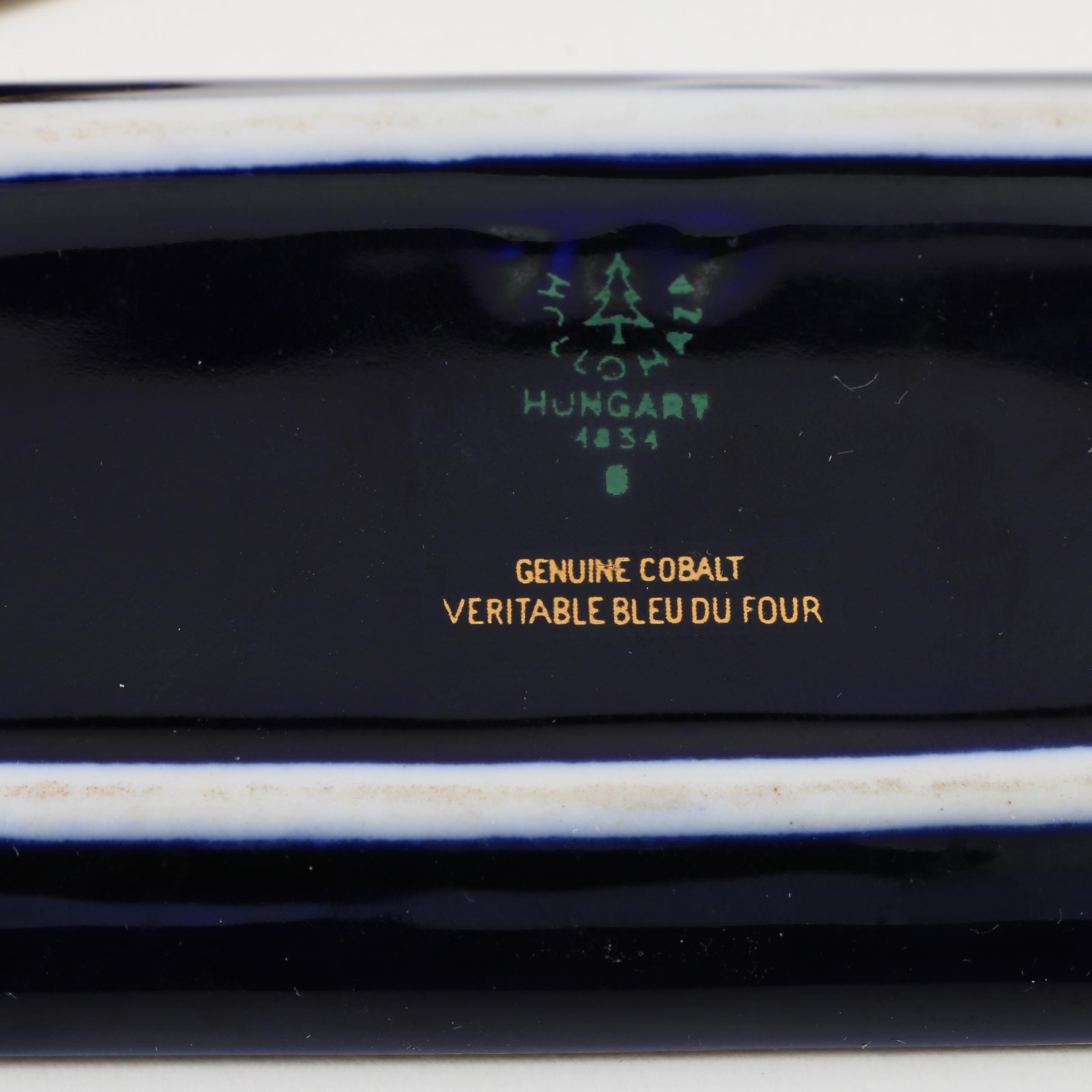 Hollohaza Cobalt and Gilt Porcelain Jug, Tray and Ashtray