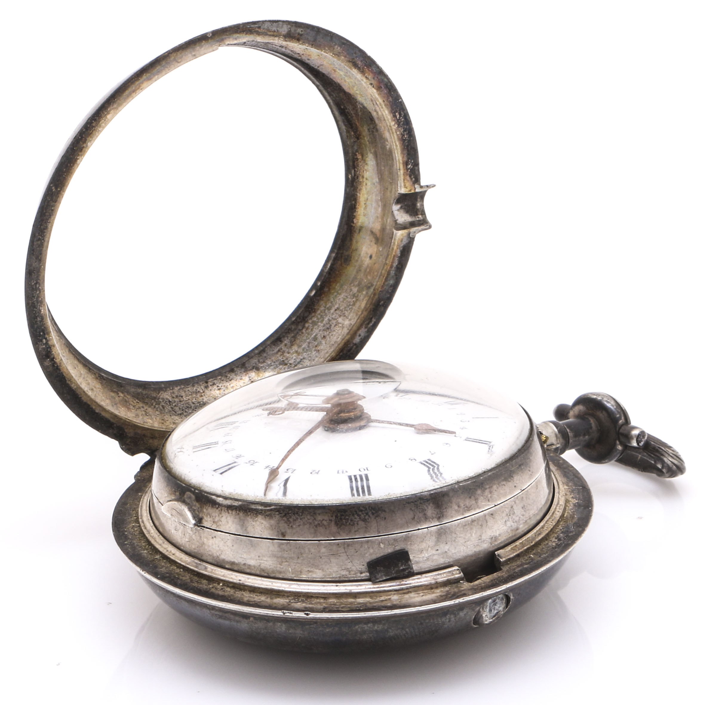18th Century Thomas Wagstaffe Sterling Silver Pocket Watch With Diamond Jewel