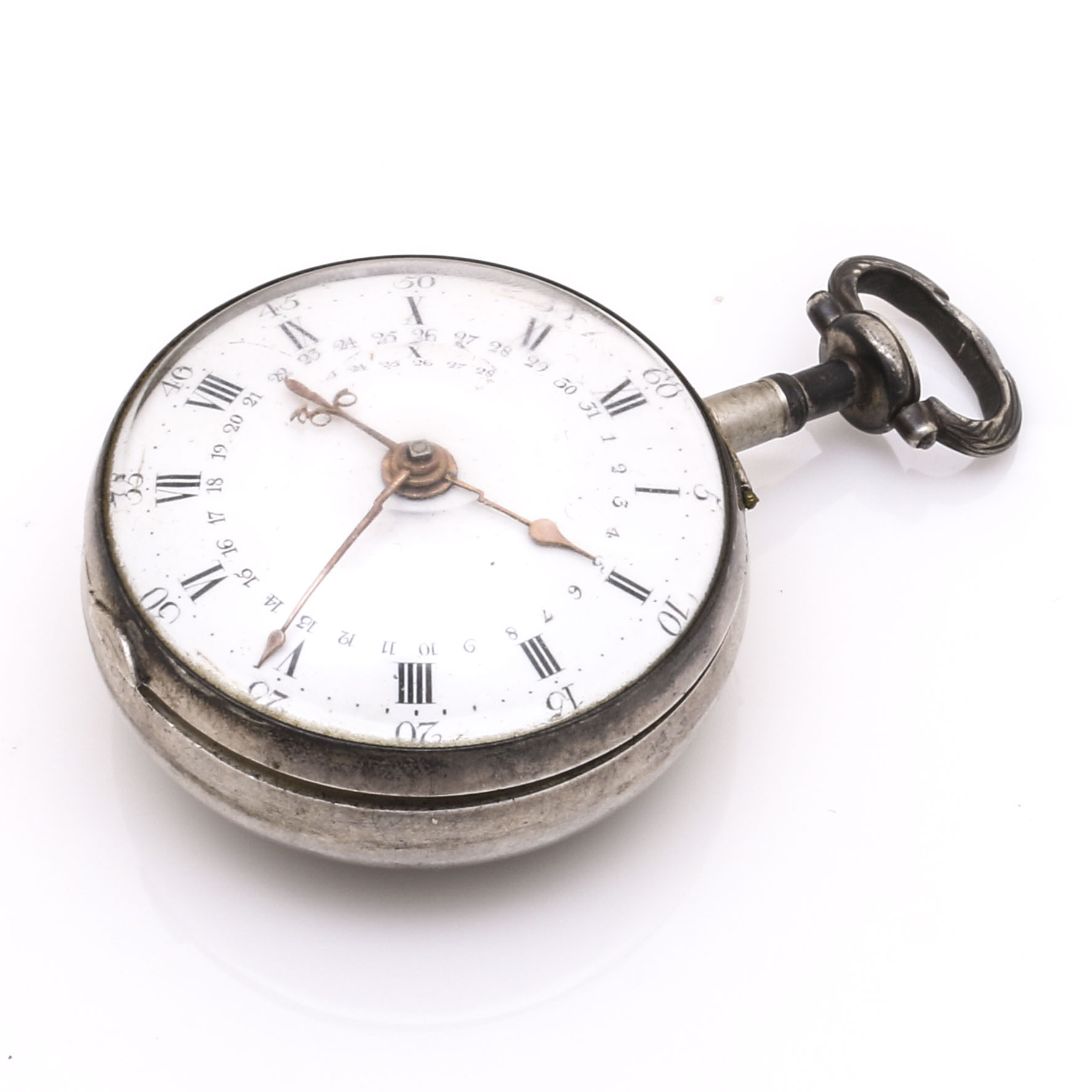 18th Century Thomas Wagstaffe Sterling Silver Pocket Watch With Diamond Jewel