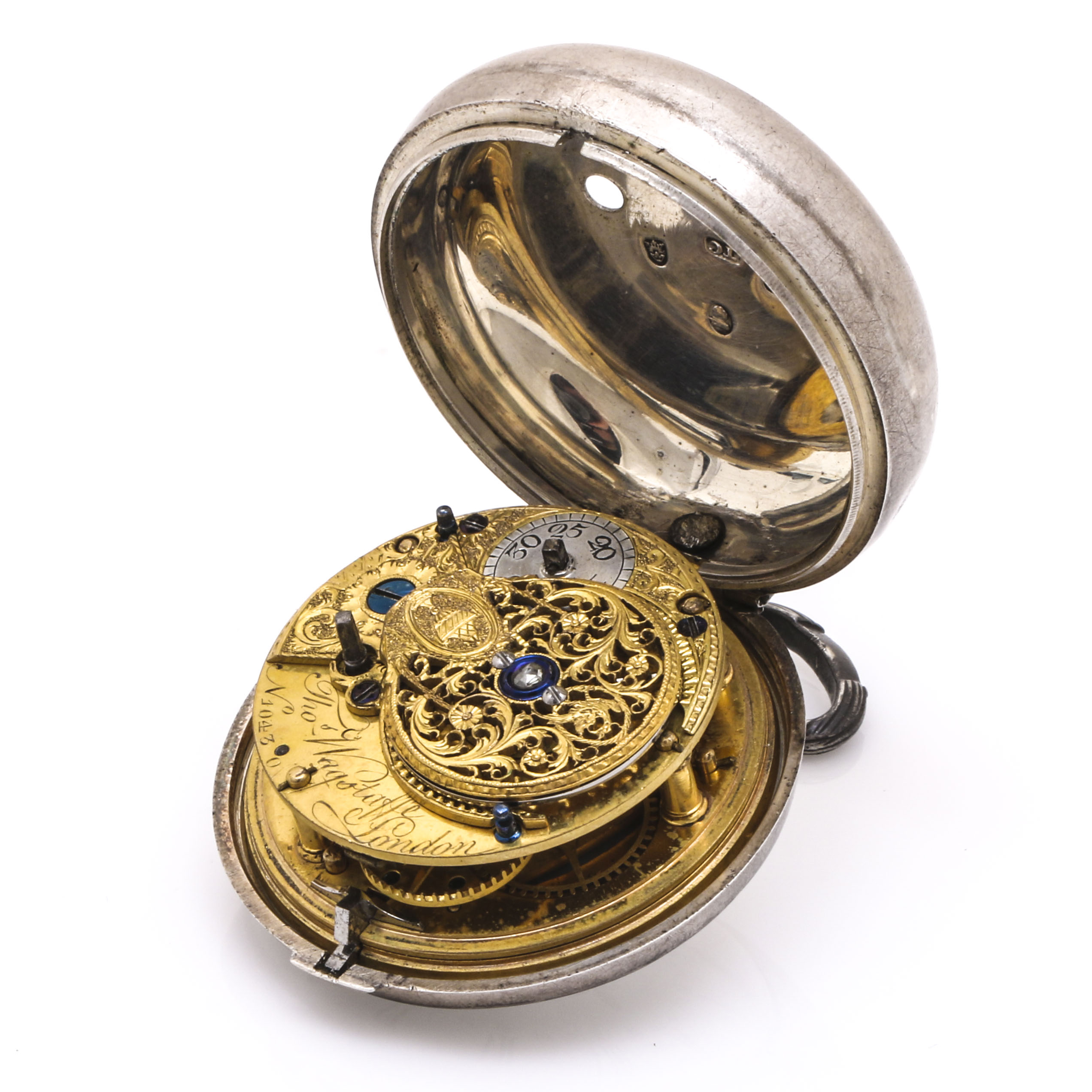 18th Century Thomas Wagstaffe Sterling Silver Pocket Watch With Diamond Jewel
