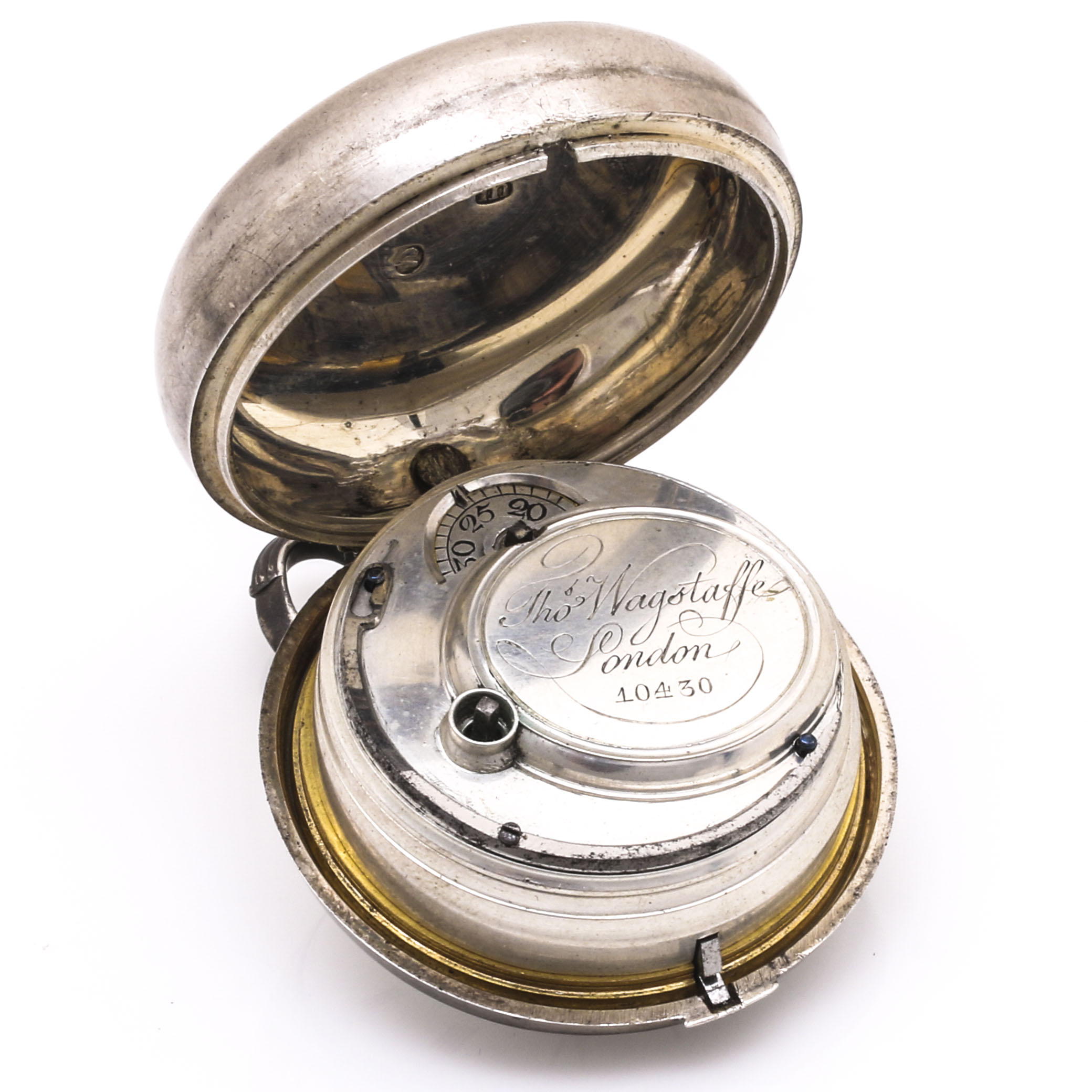 18th Century Thomas Wagstaffe Sterling Silver Pocket Watch With Diamond Jewel