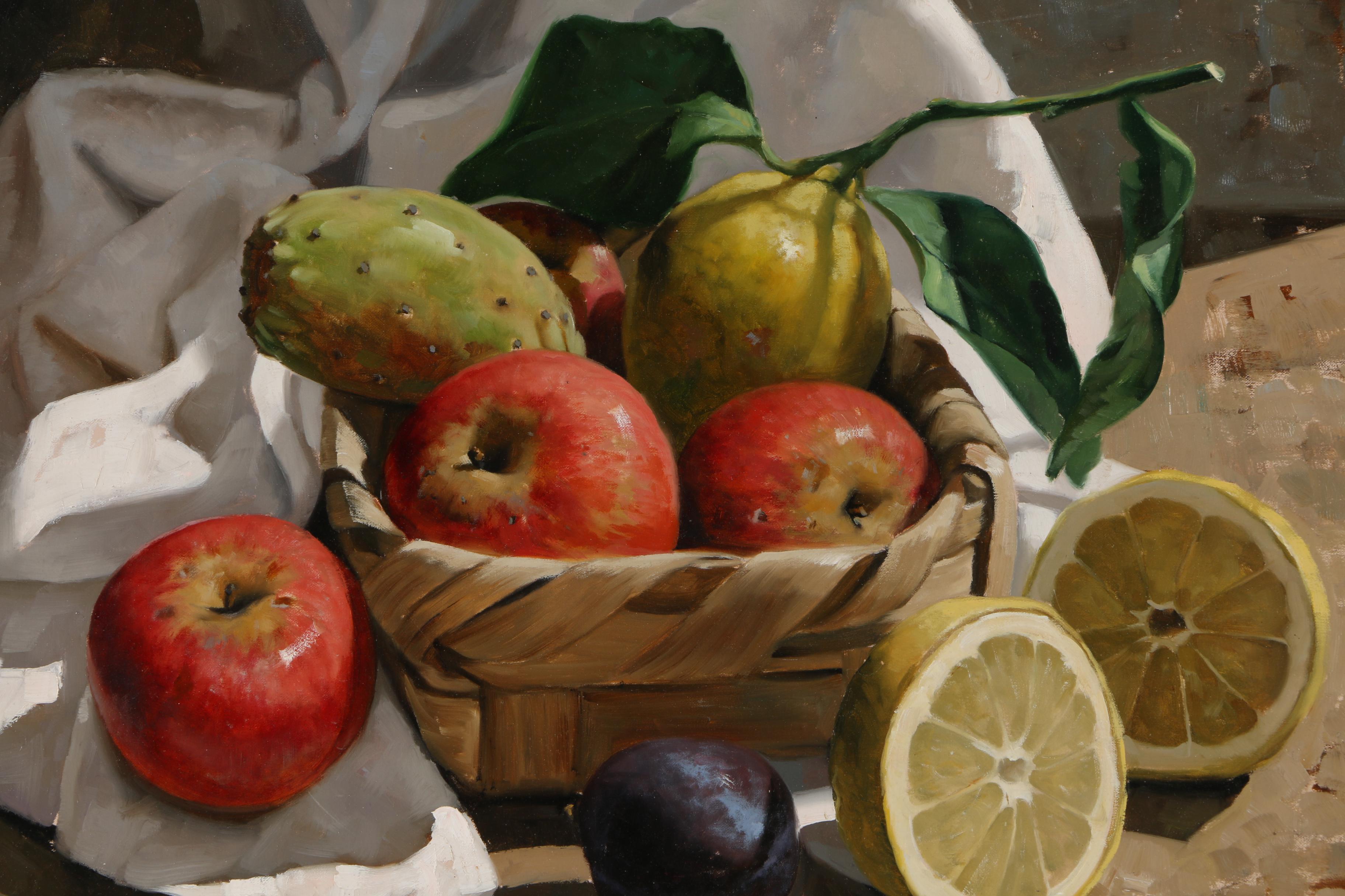 G. Cacciapuotti Oil on Canvas of Still Life With Fruit