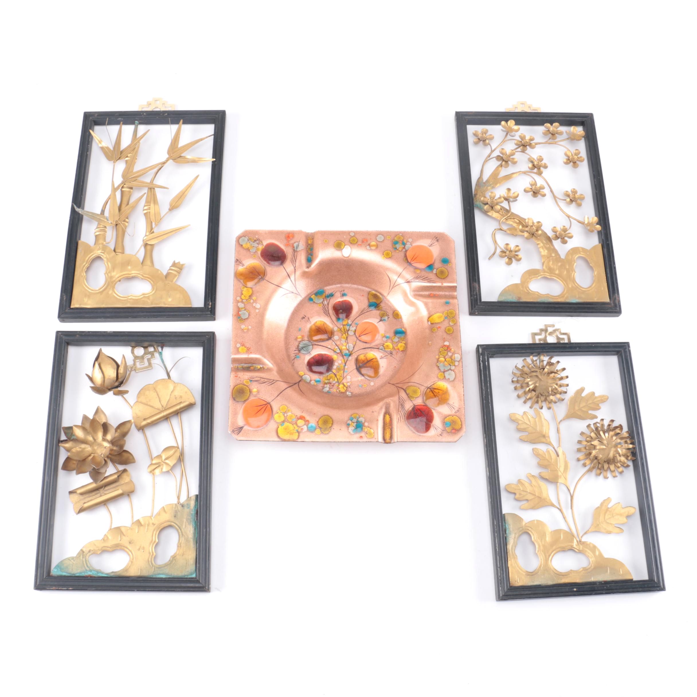 Copper Ashtray With Framed Metal Wall Decor