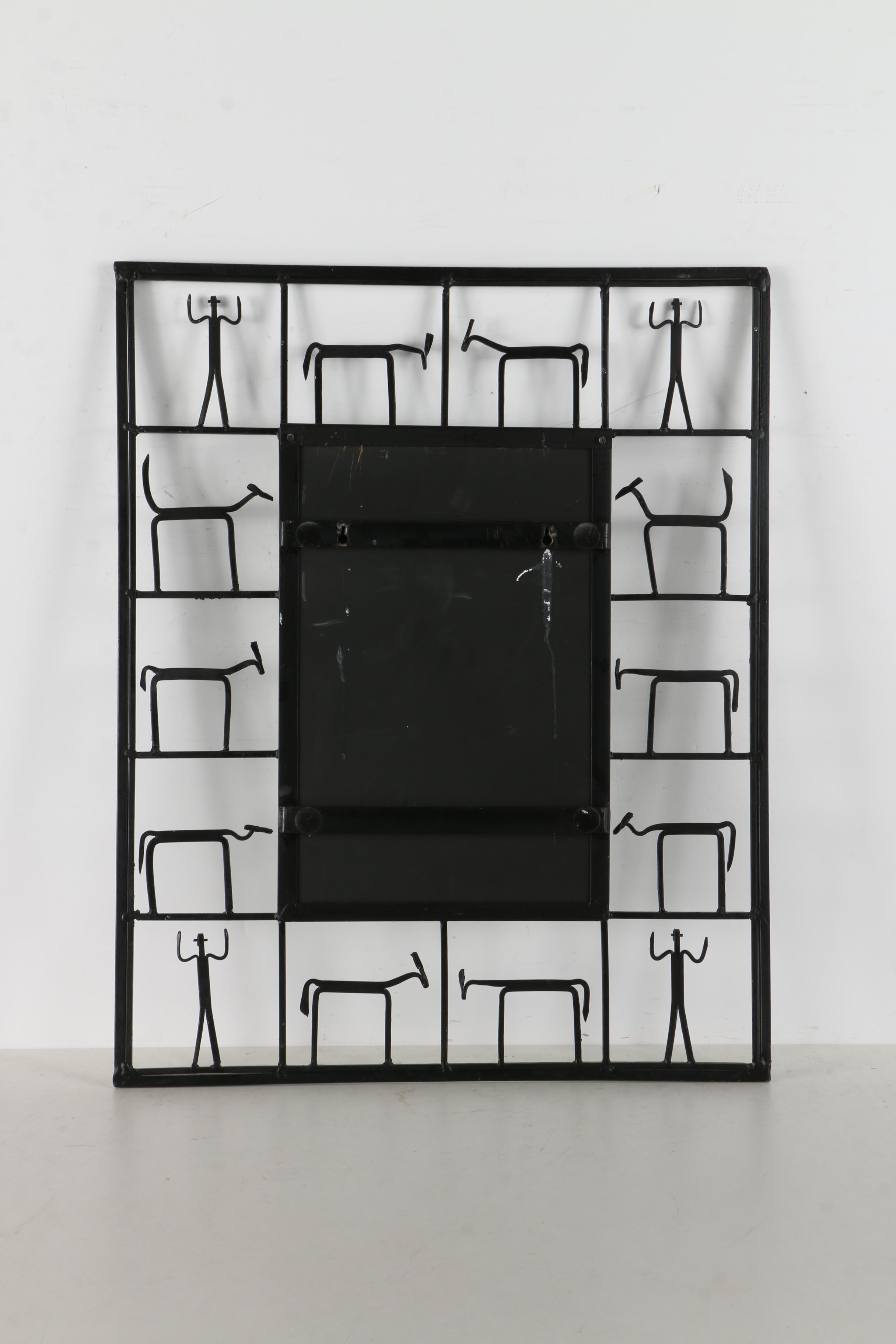 Mid Century Modern Frederick Weinberg Large Black Iron Wall Mirror