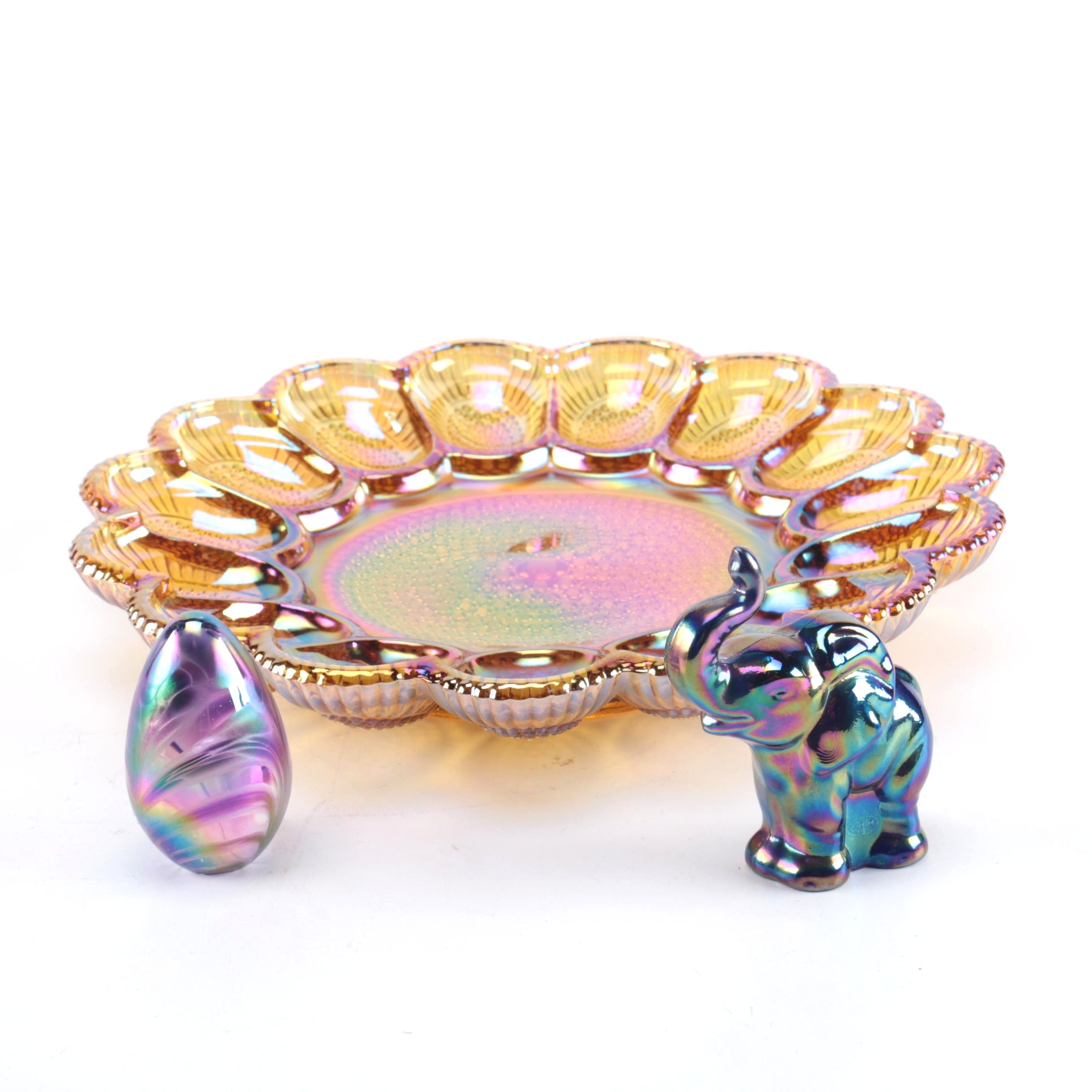 Carnival Glass Egg Plate and Decor