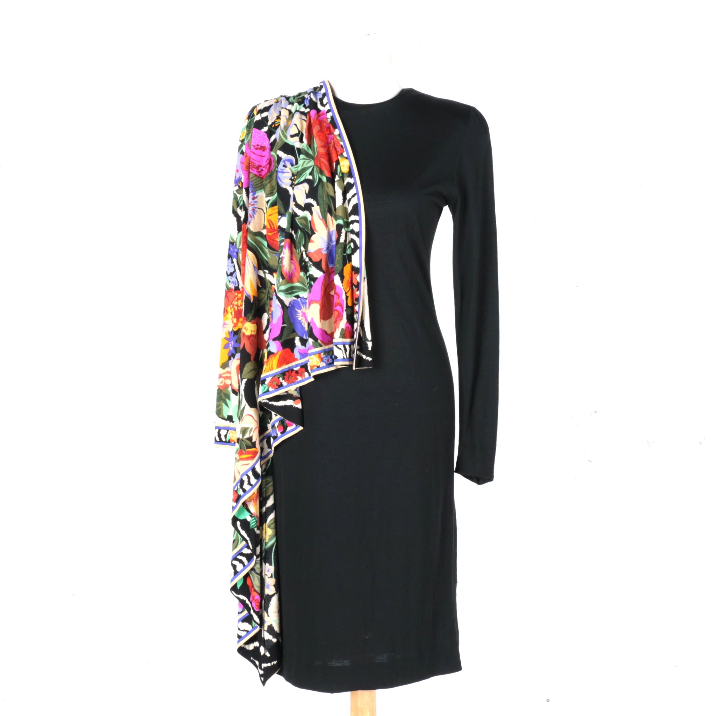 Vintage Floral Scarf And Leonard of Paris Dress