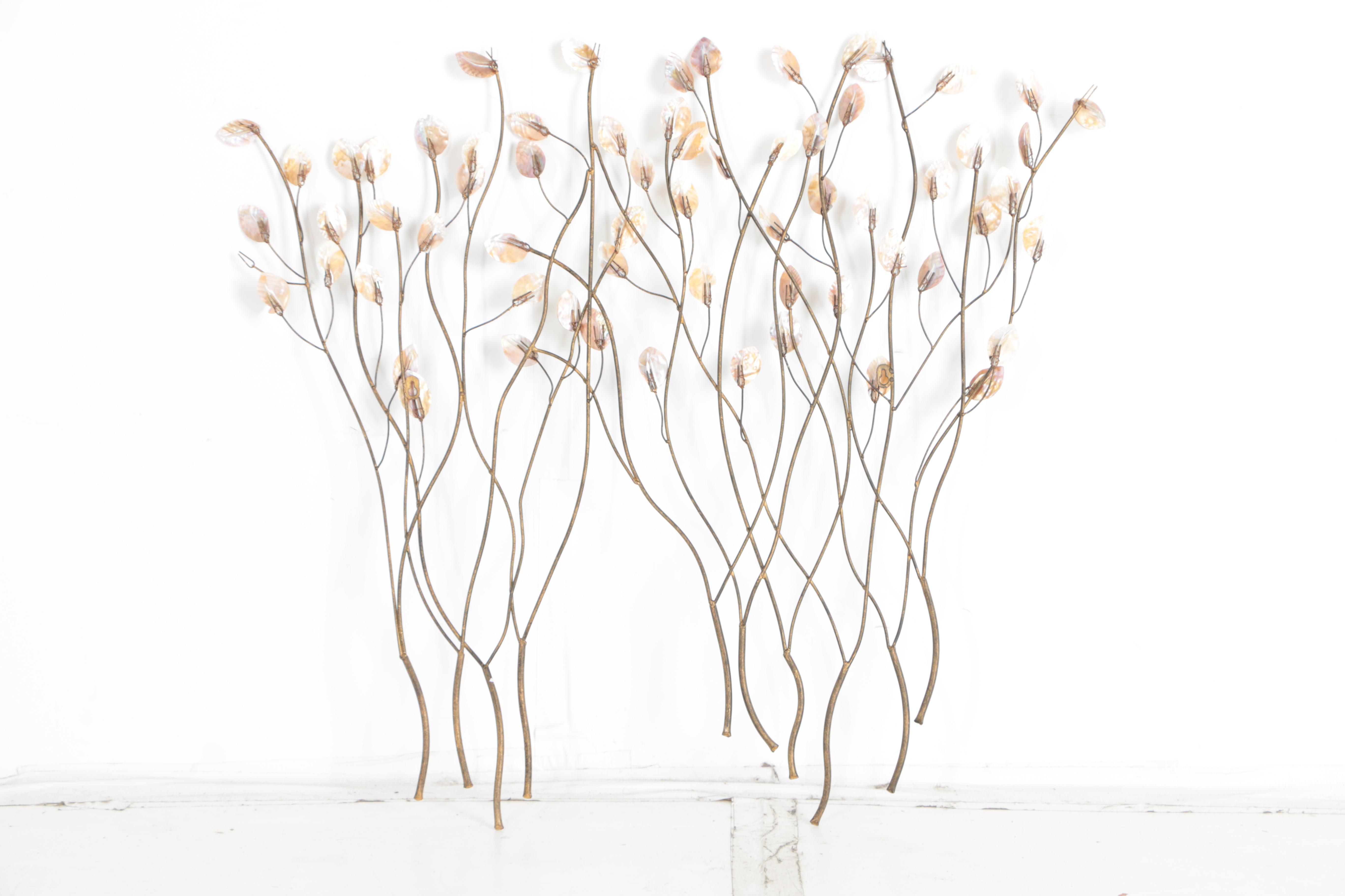 Mid Century Modern Large Brass Wall Hanging Field of Trees/Leaves