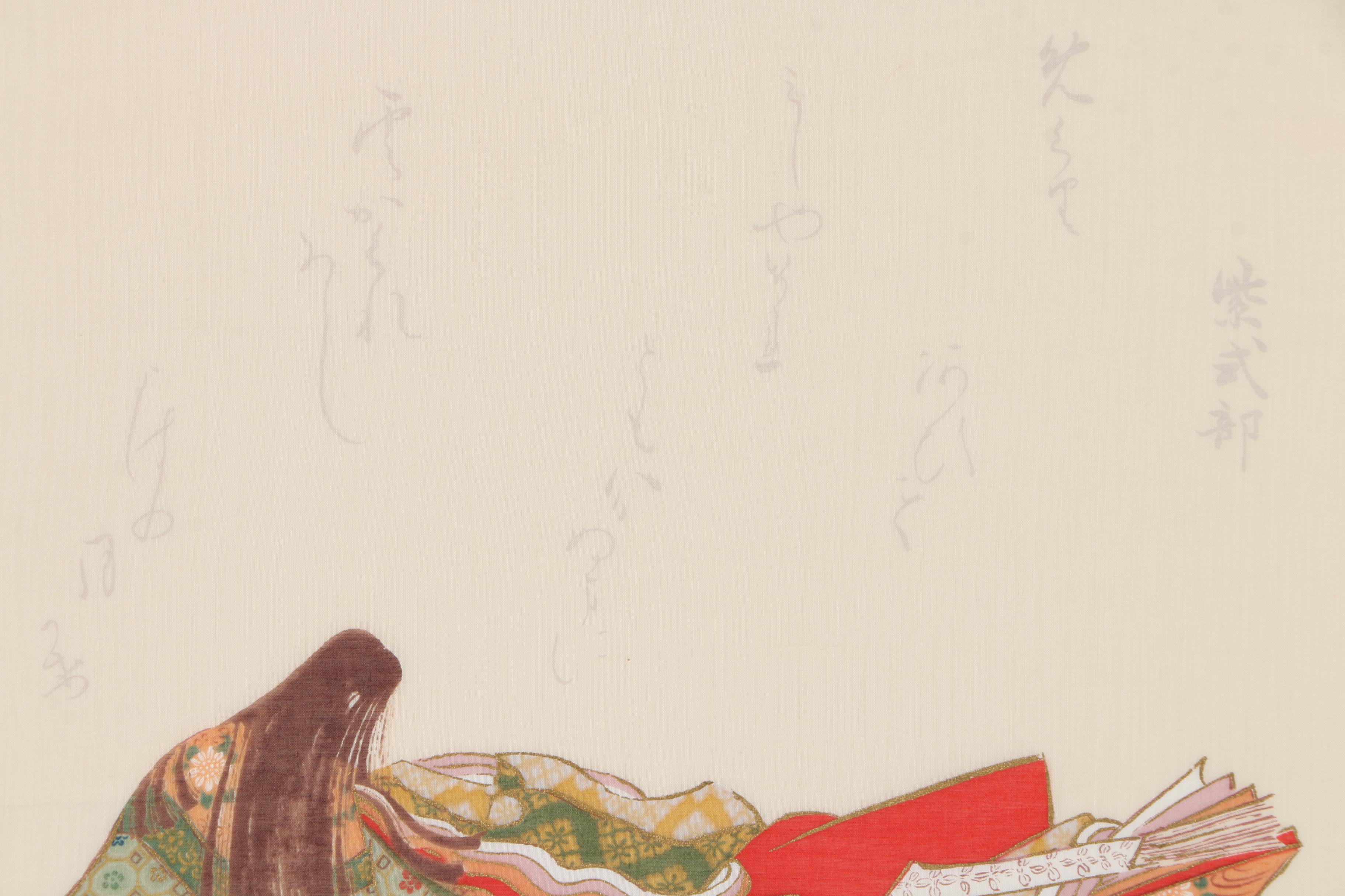 Japanese Embellished Print on Silk "Murasaki Shikibu"
