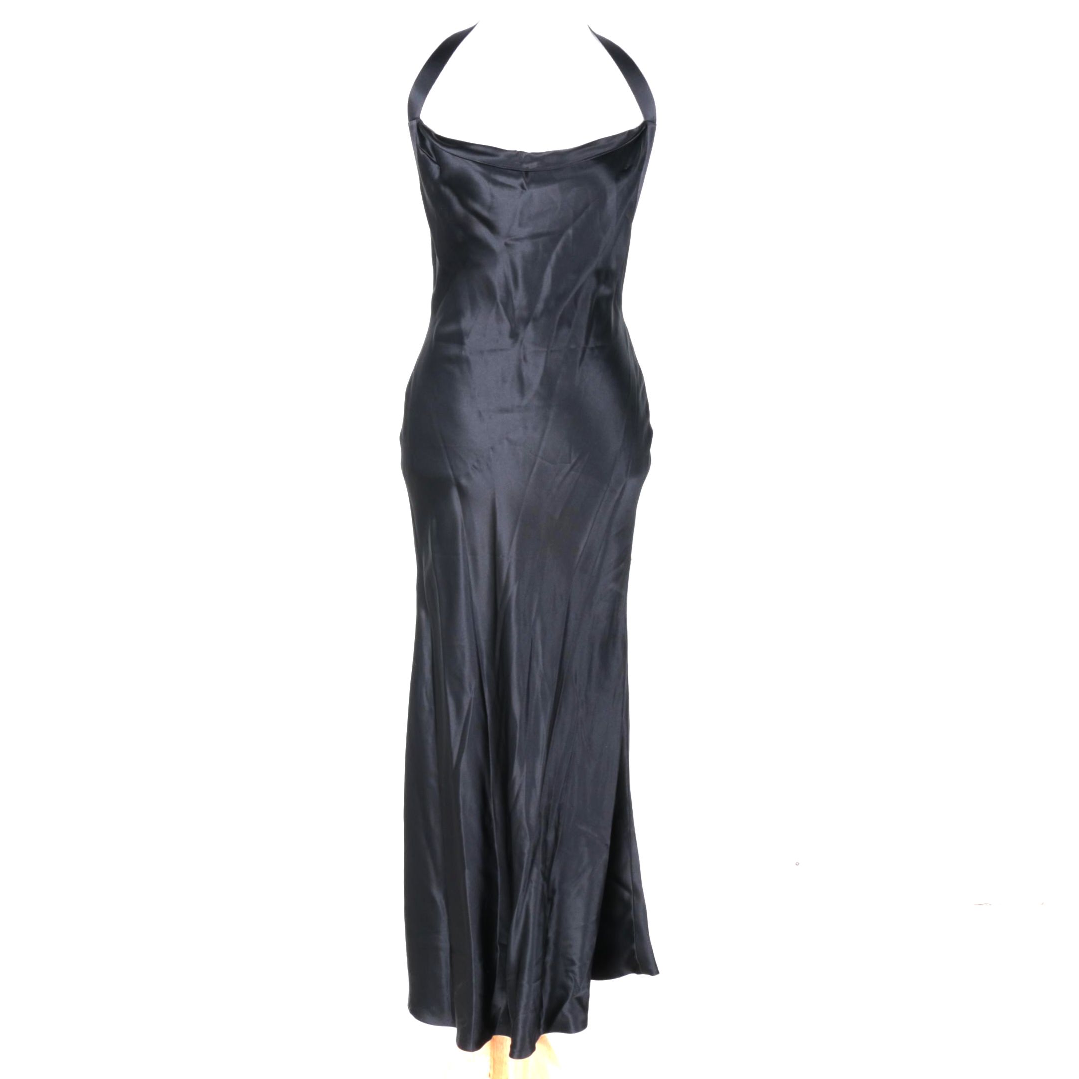 David Cardona Black Silk Halter Dress