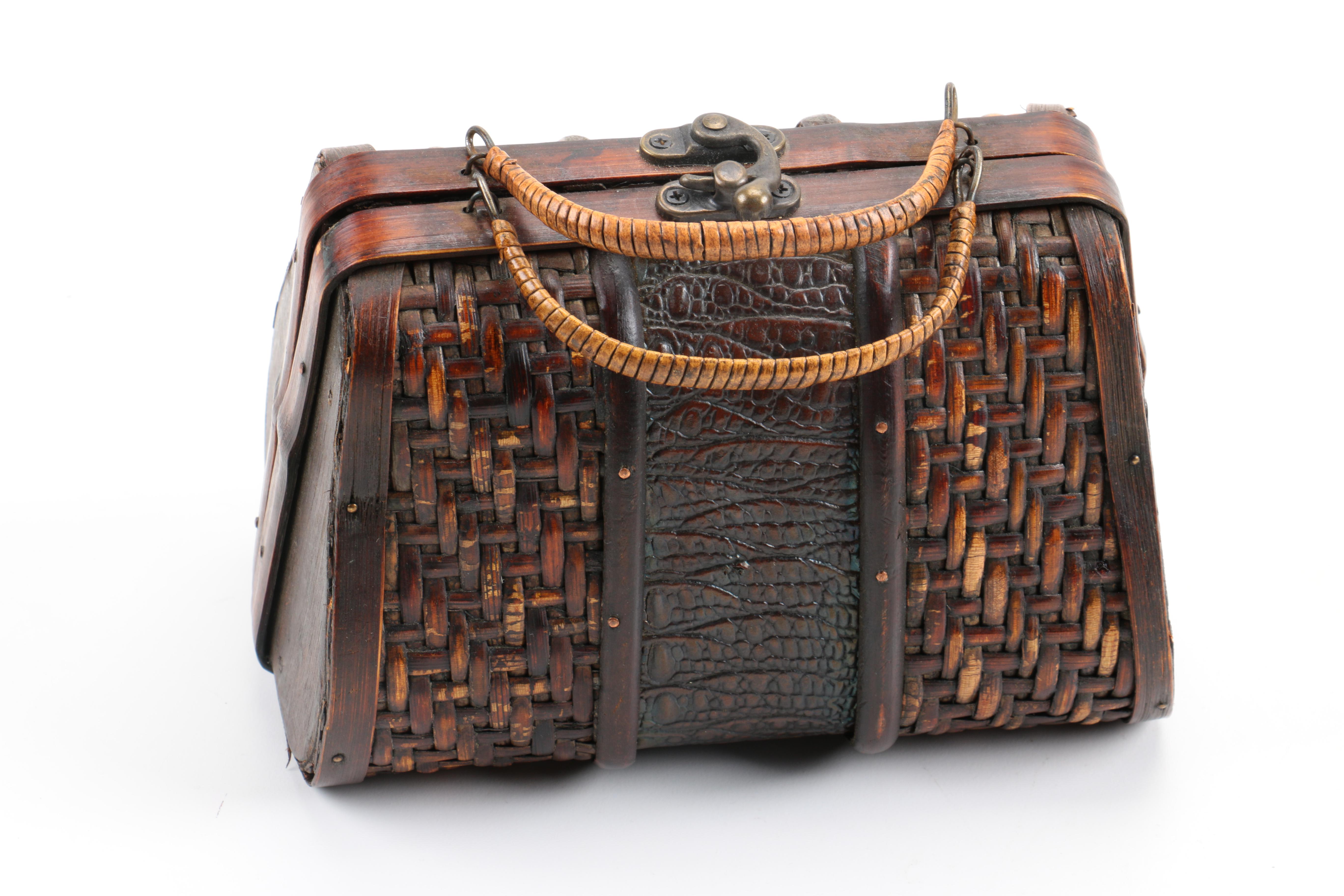 Woven Basketweave Handbag, Beaded Reticule, and Frame Bag