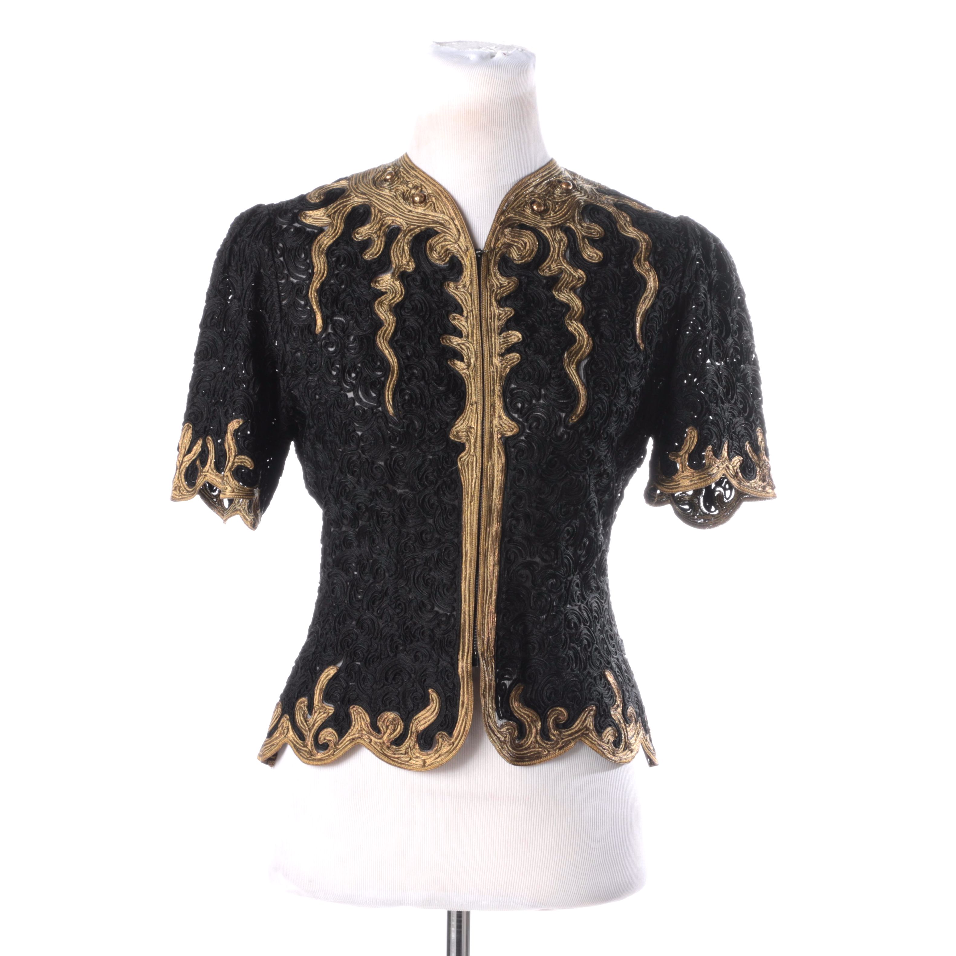 Vintage Black Mesh Zip Ribbon Jacket