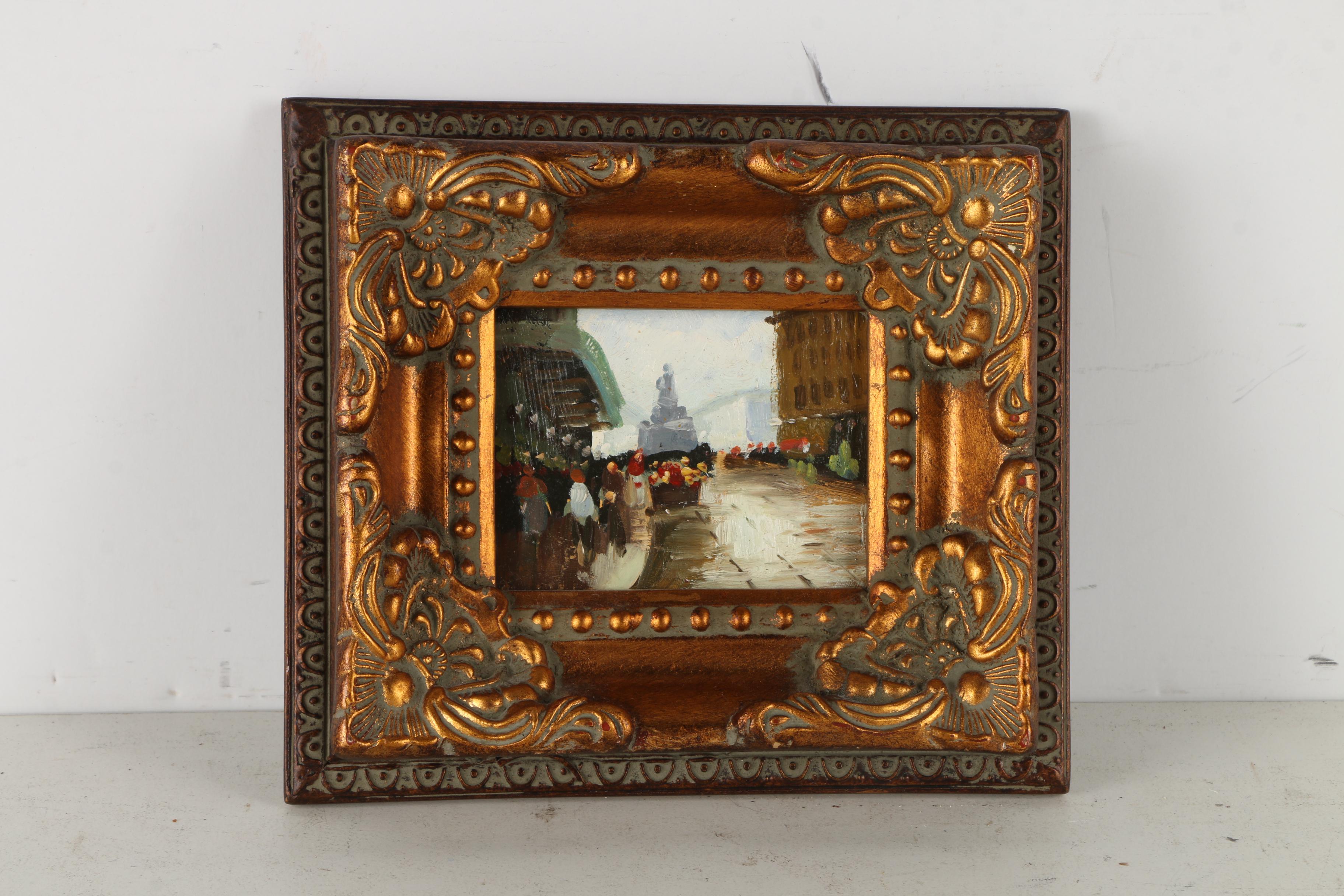 Pair Embellished Offset Lithograph Prints of Impressionist Style Street Scenes