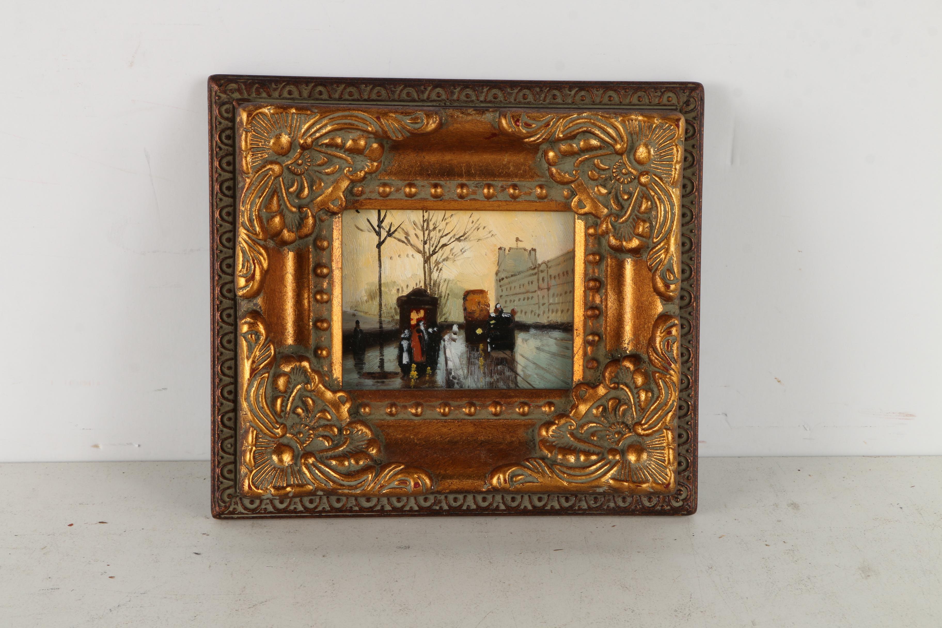 Pair Embellished Offset Lithograph Prints of Impressionist Style Street Scenes
