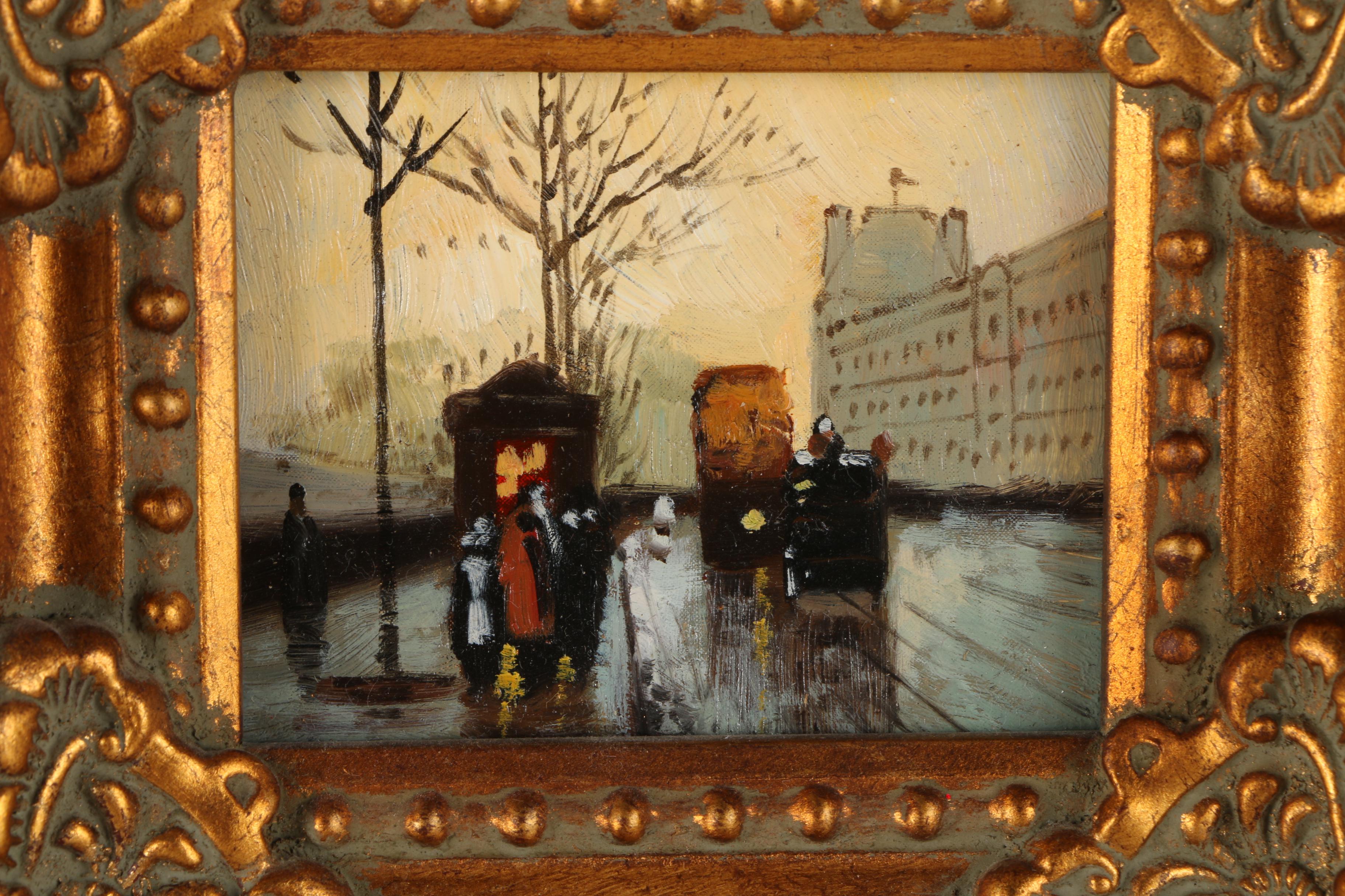 Pair Embellished Offset Lithograph Prints of Impressionist Style Street Scenes