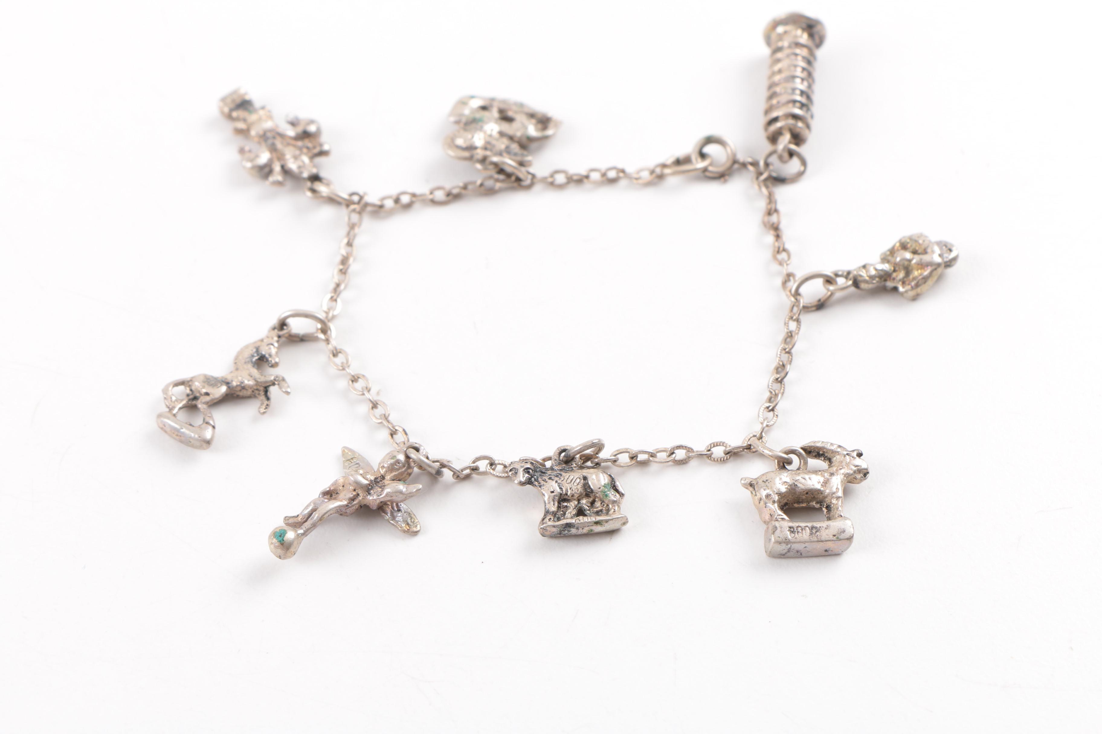 Sterling Silver and 800 Silver Charm Bracelets