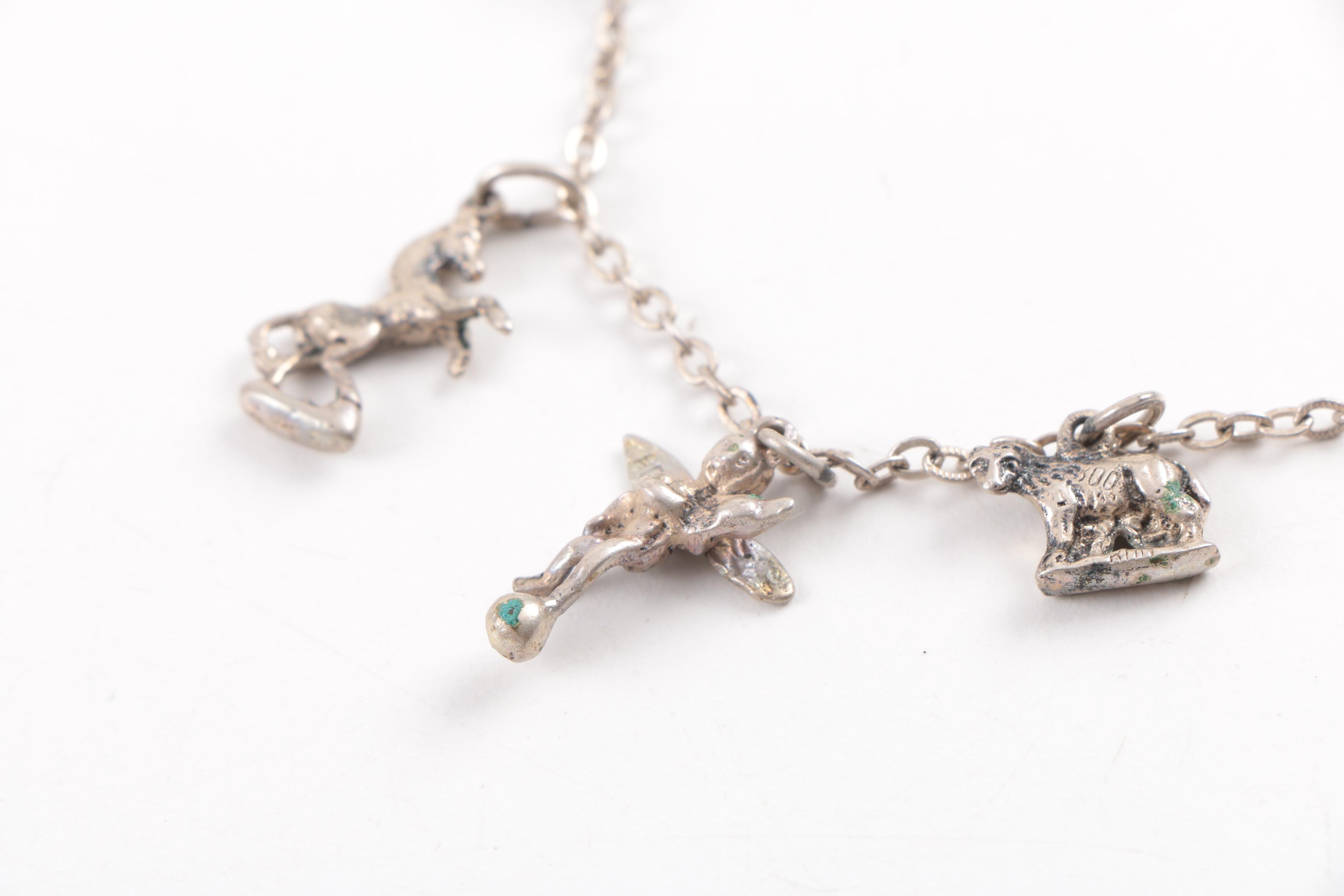 Sterling Silver and 800 Silver Charm Bracelets