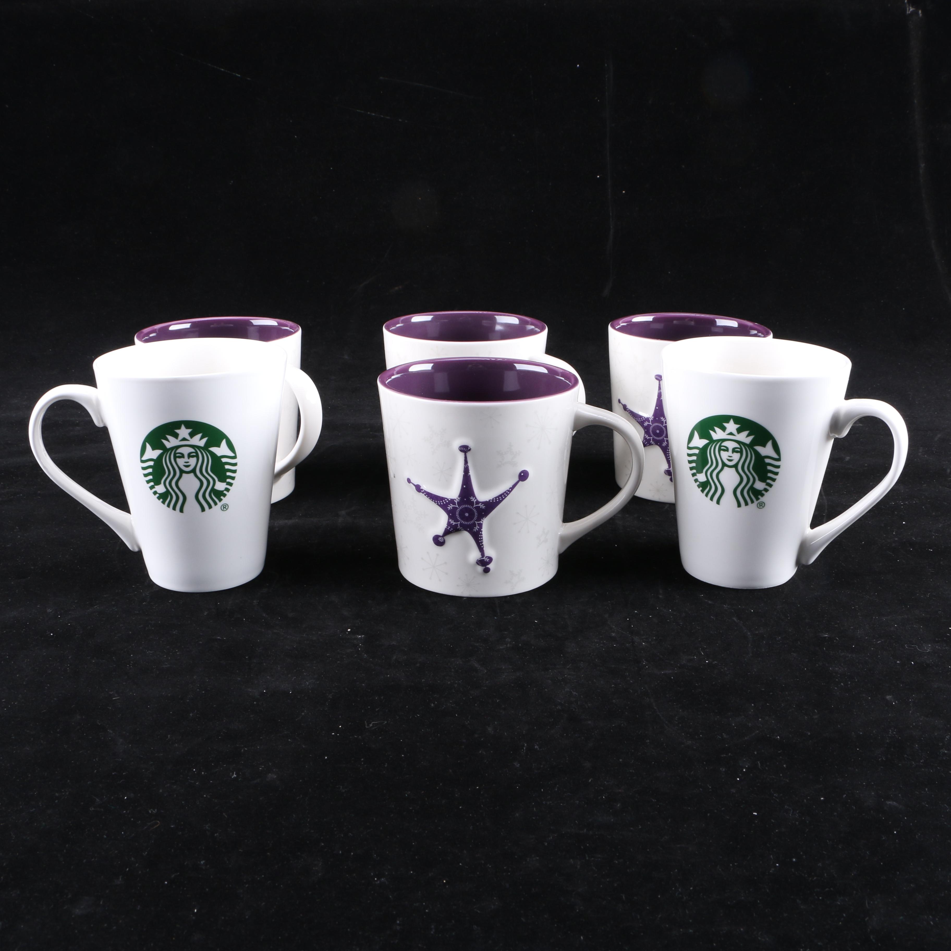 Assortment of Six Ceramic Starbucks Coffee Mugs
