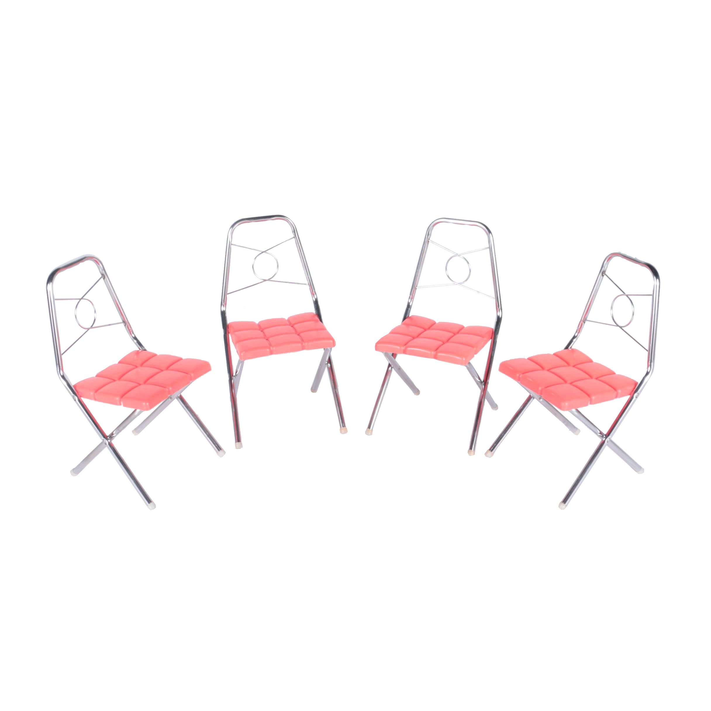 Set of Children's Chrome and Red Vinyl Folding Chairs