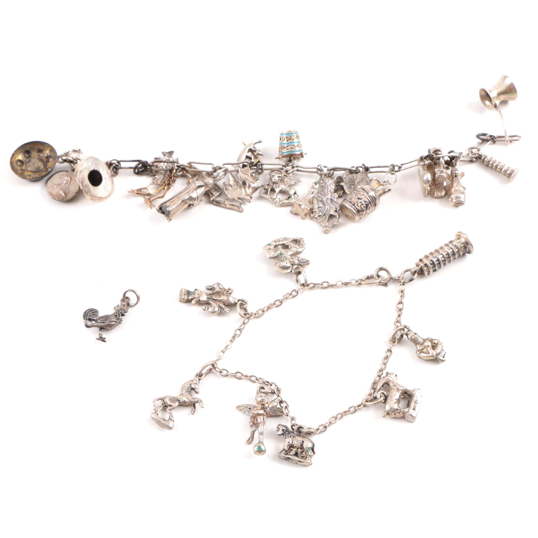Sterling Silver and 800 Silver Charm Bracelets