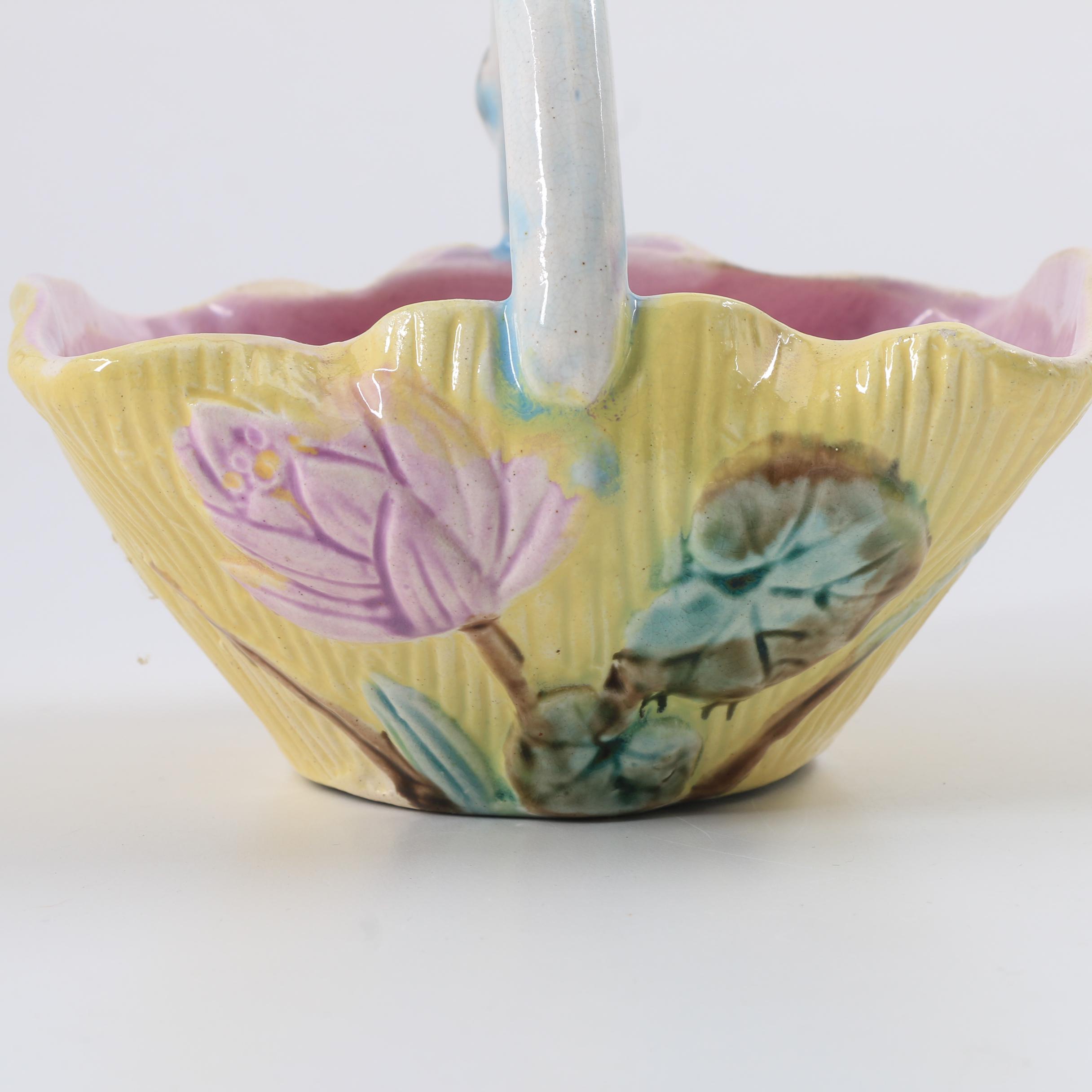 Minton Sugar Bowl, H.J. Wood Floral Jar and Majolica Lily Basket