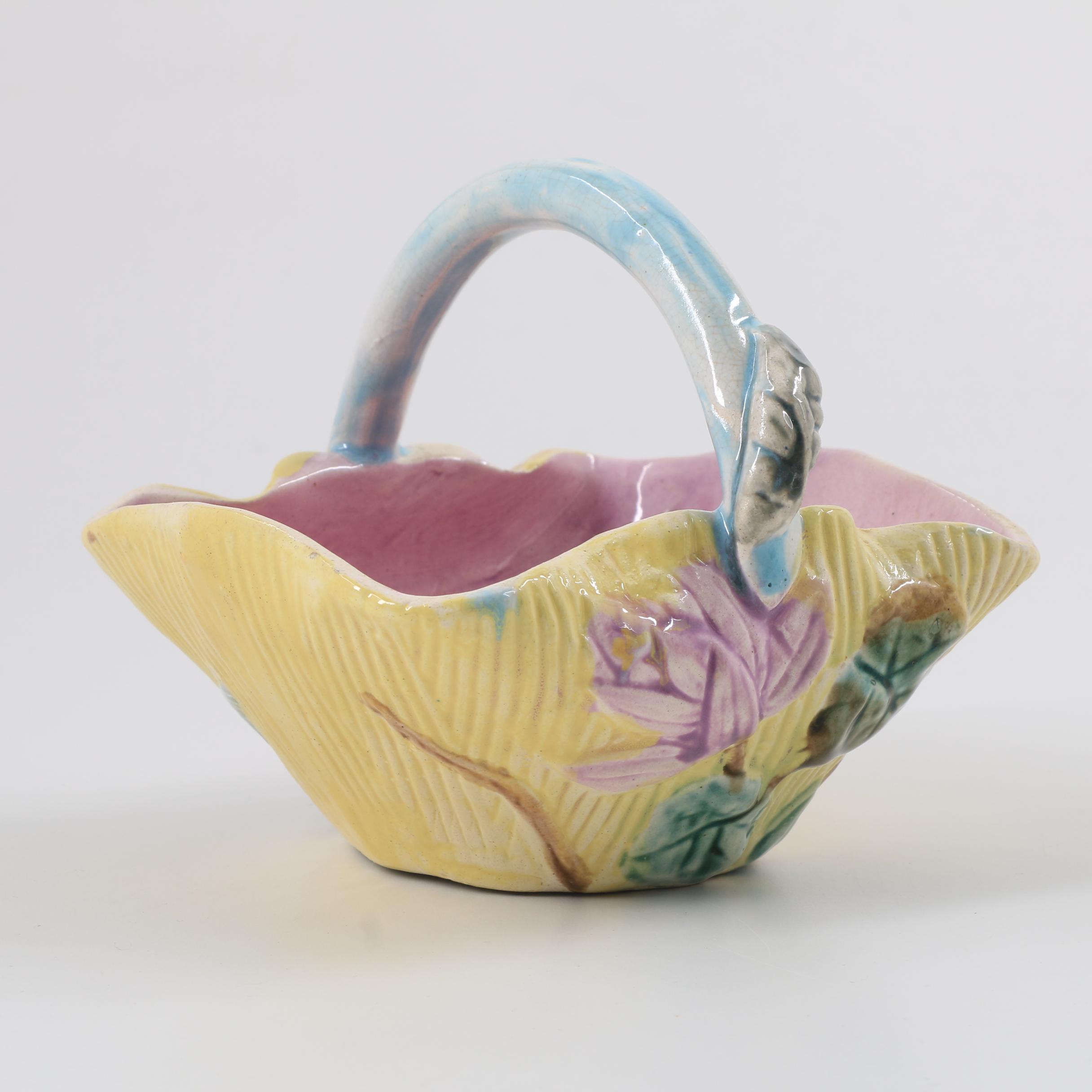 Minton Sugar Bowl, H.J. Wood Floral Jar and Majolica Lily Basket