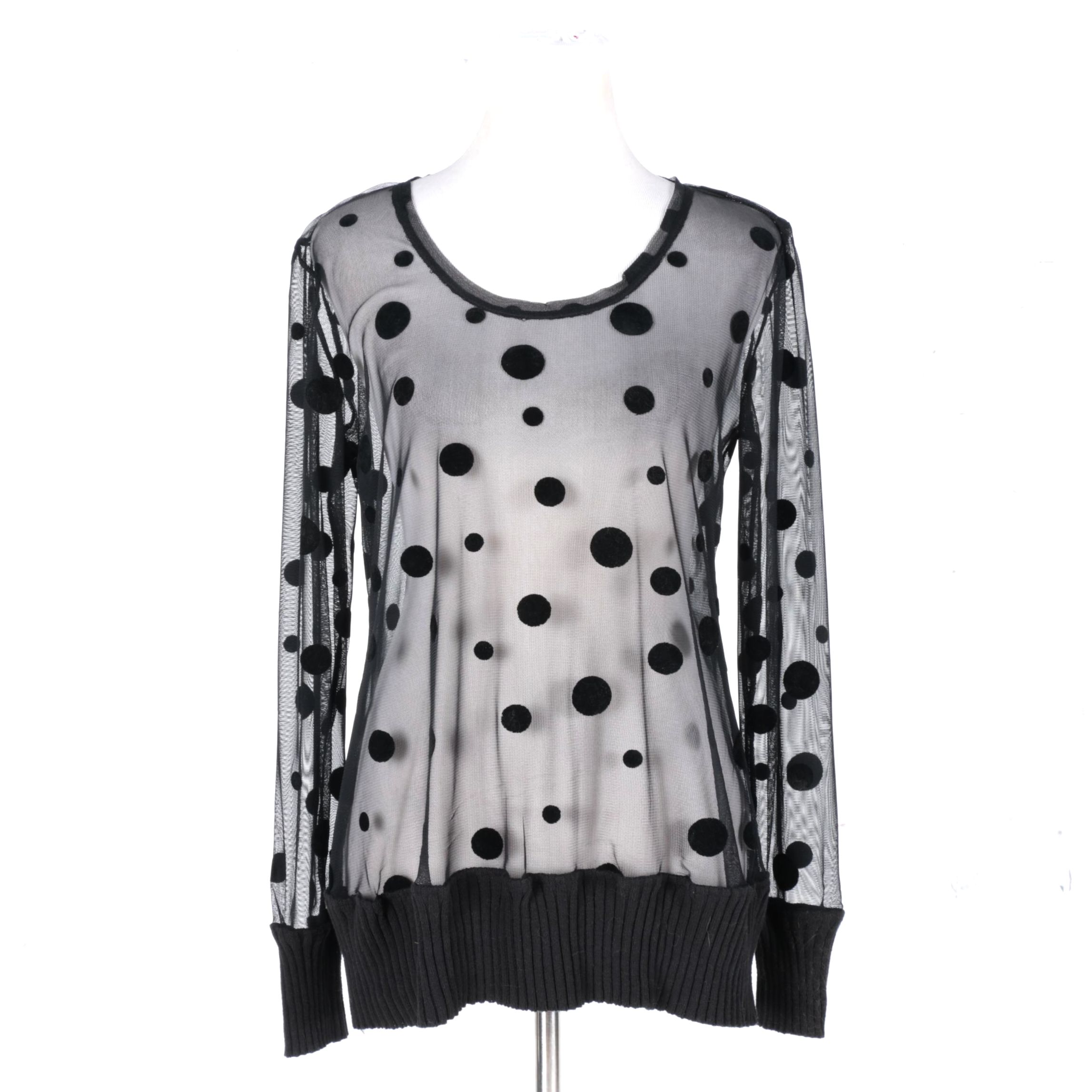 Sheer Long Sleeve Polka Dot Top