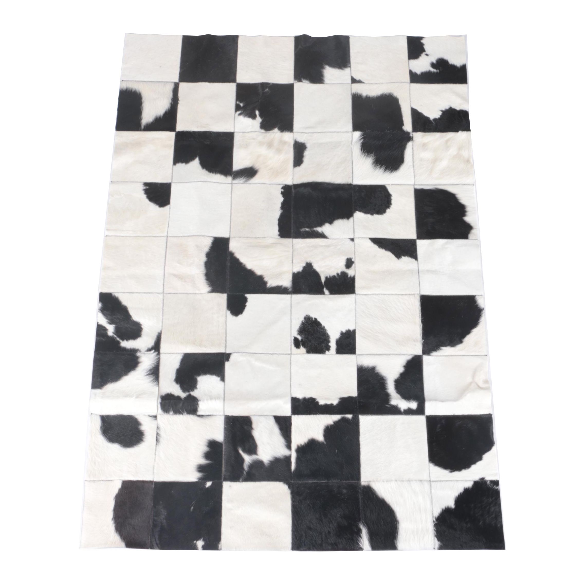 Black and White Cowhide Patchwork Rug