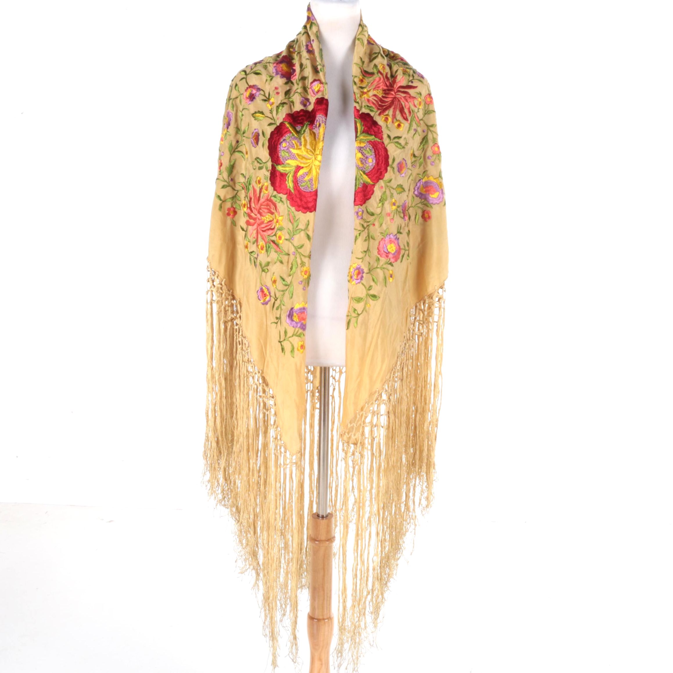 Antique Silk Piano Shawl