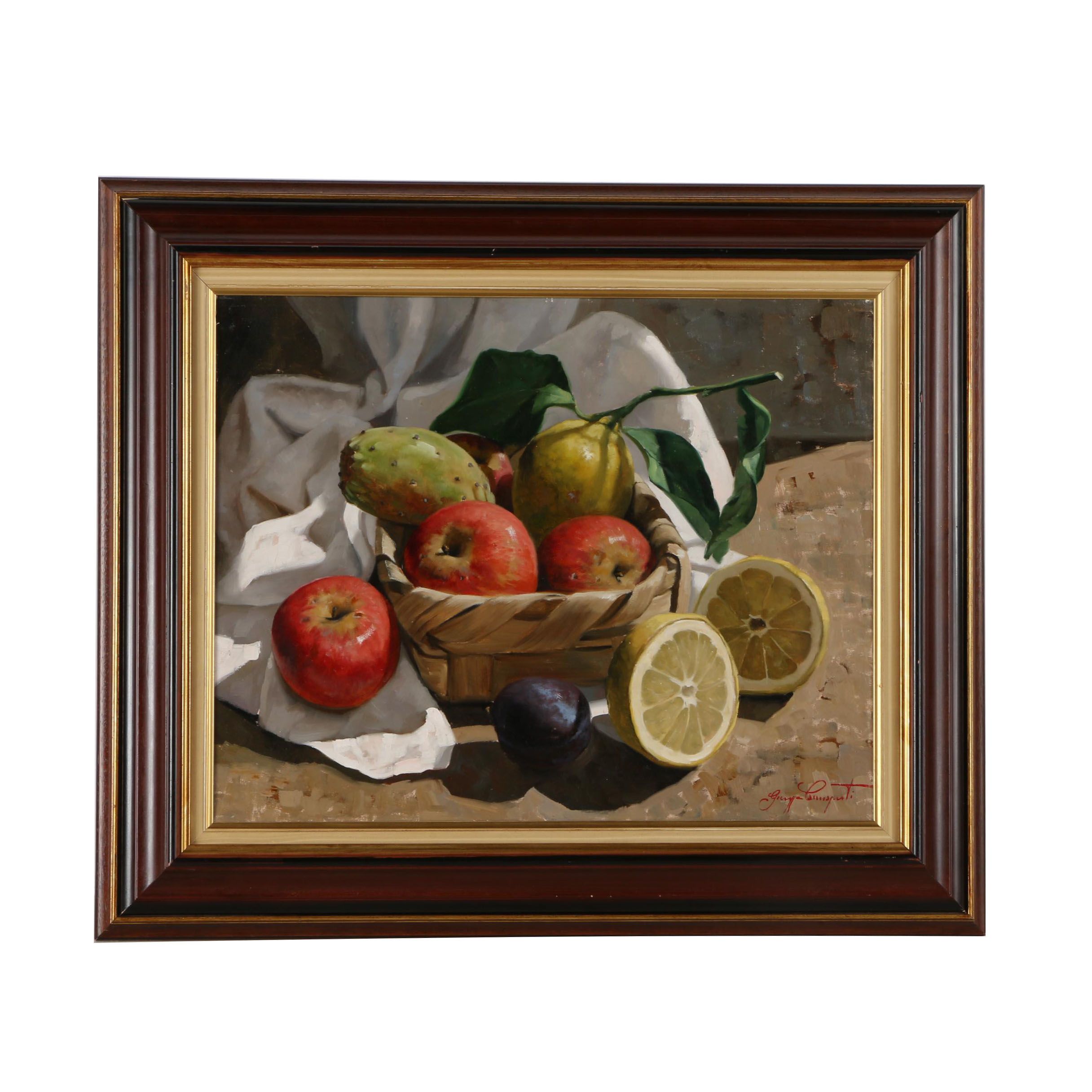 G. Cacciapuotti Oil on Canvas of Still Life With Fruit