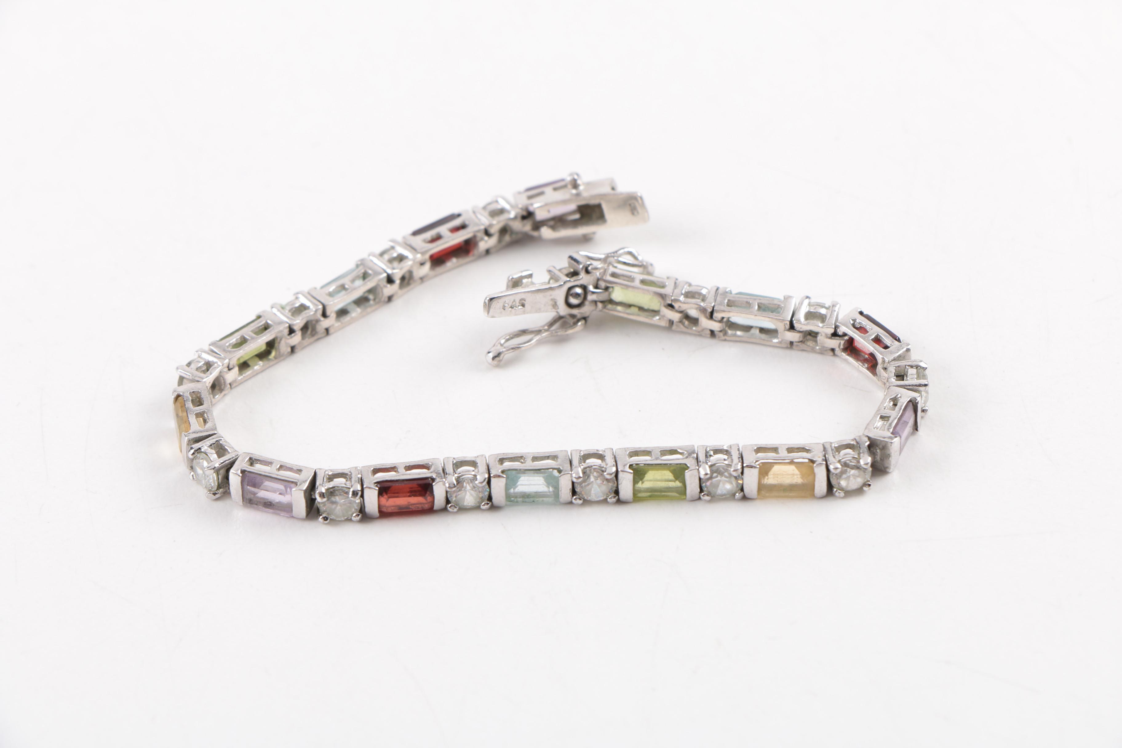 Sterling Silver Rings, Pendant and Bracelet With Gemstones