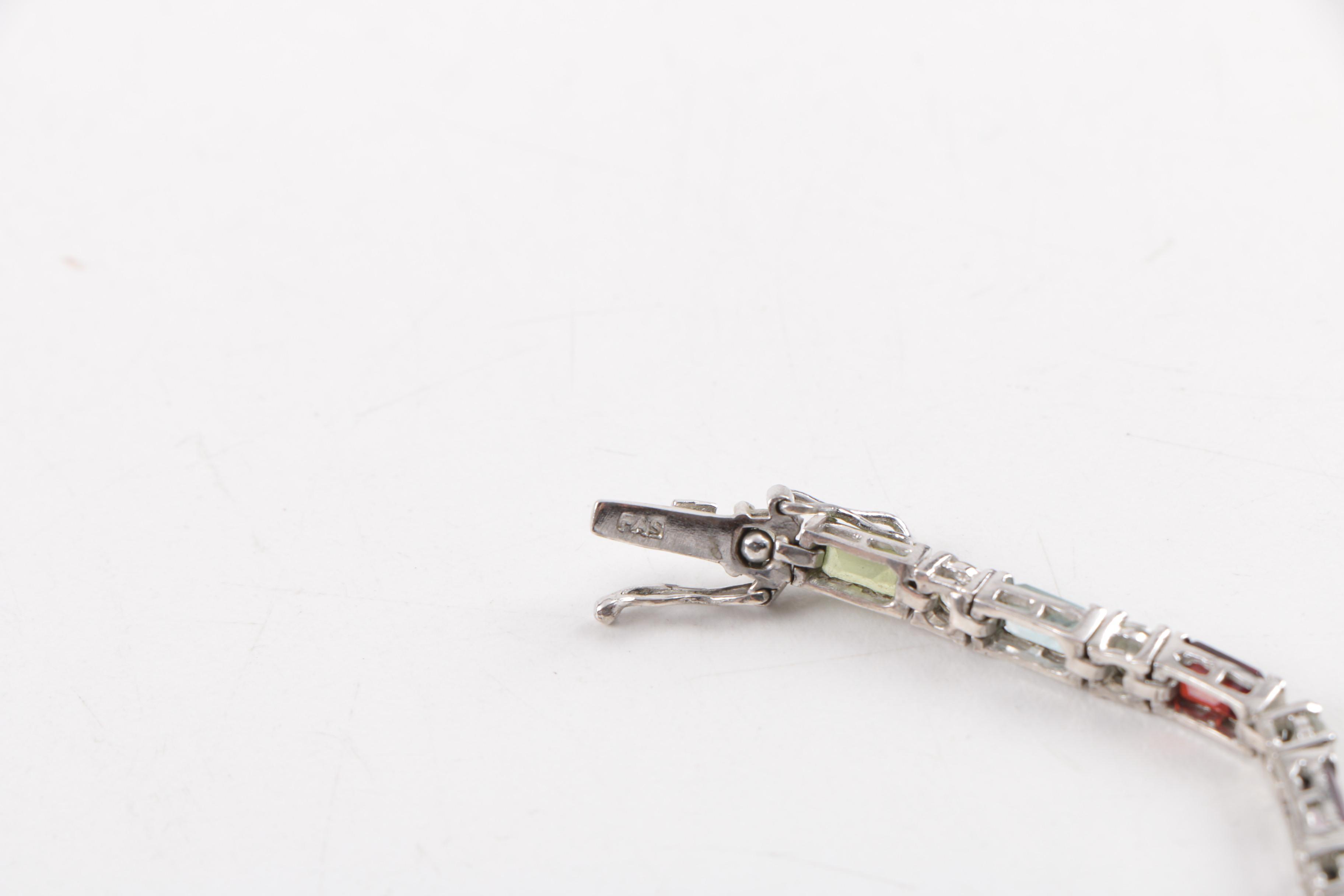 Sterling Silver Rings, Pendant and Bracelet With Gemstones