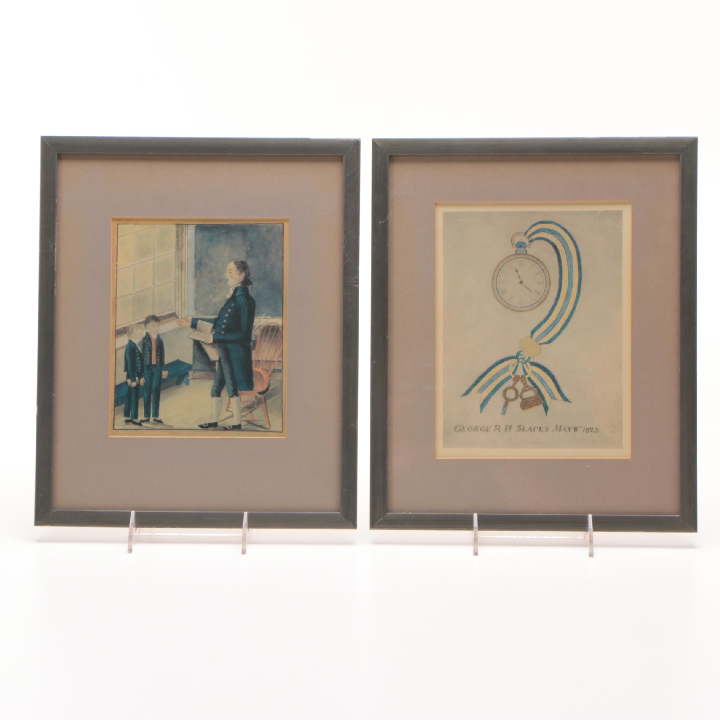A Pair of Vintage Offset Lithographs after 19th Century Watercolors