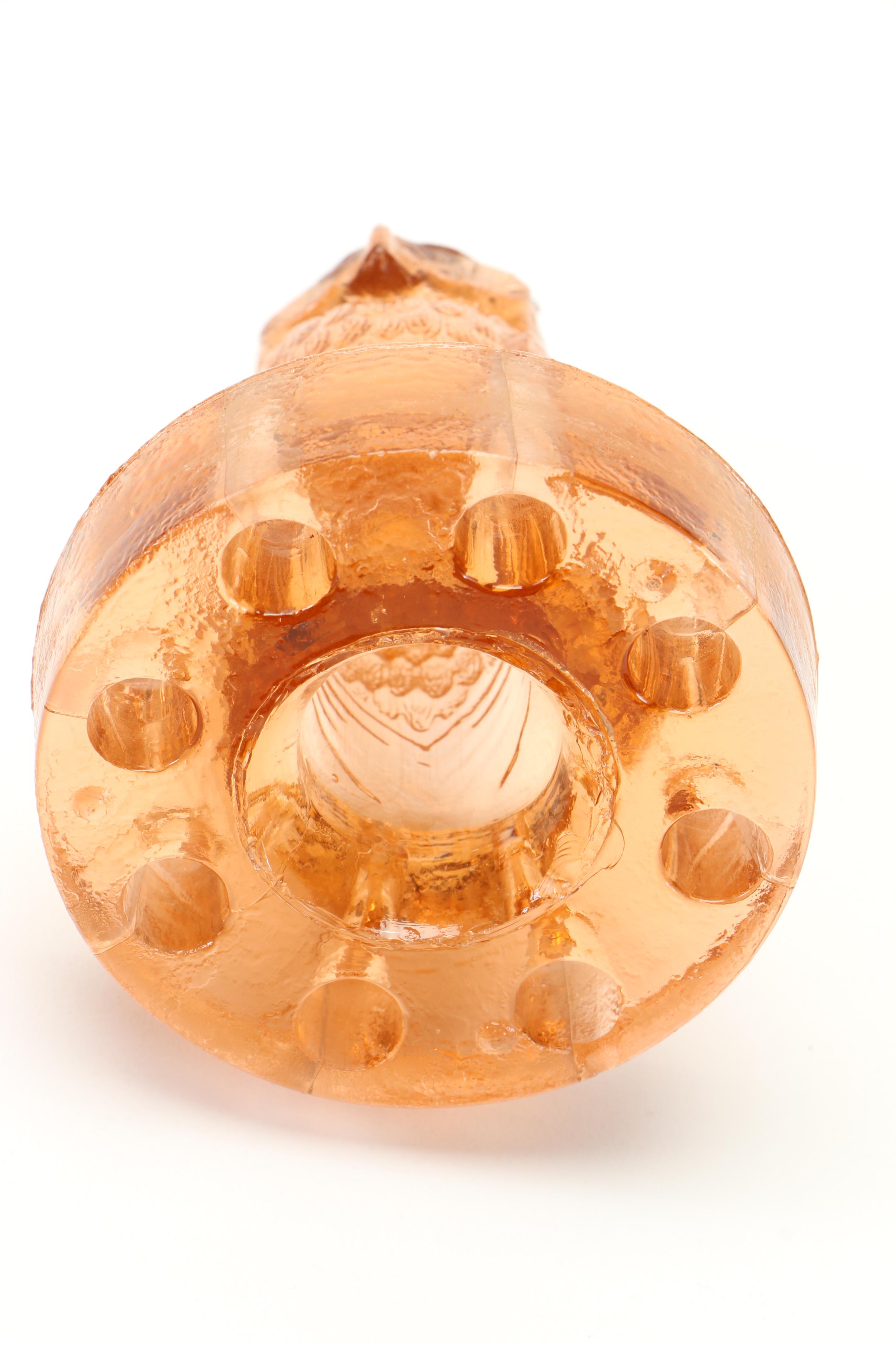 Vintage Amber Glass Owl Flower Frog