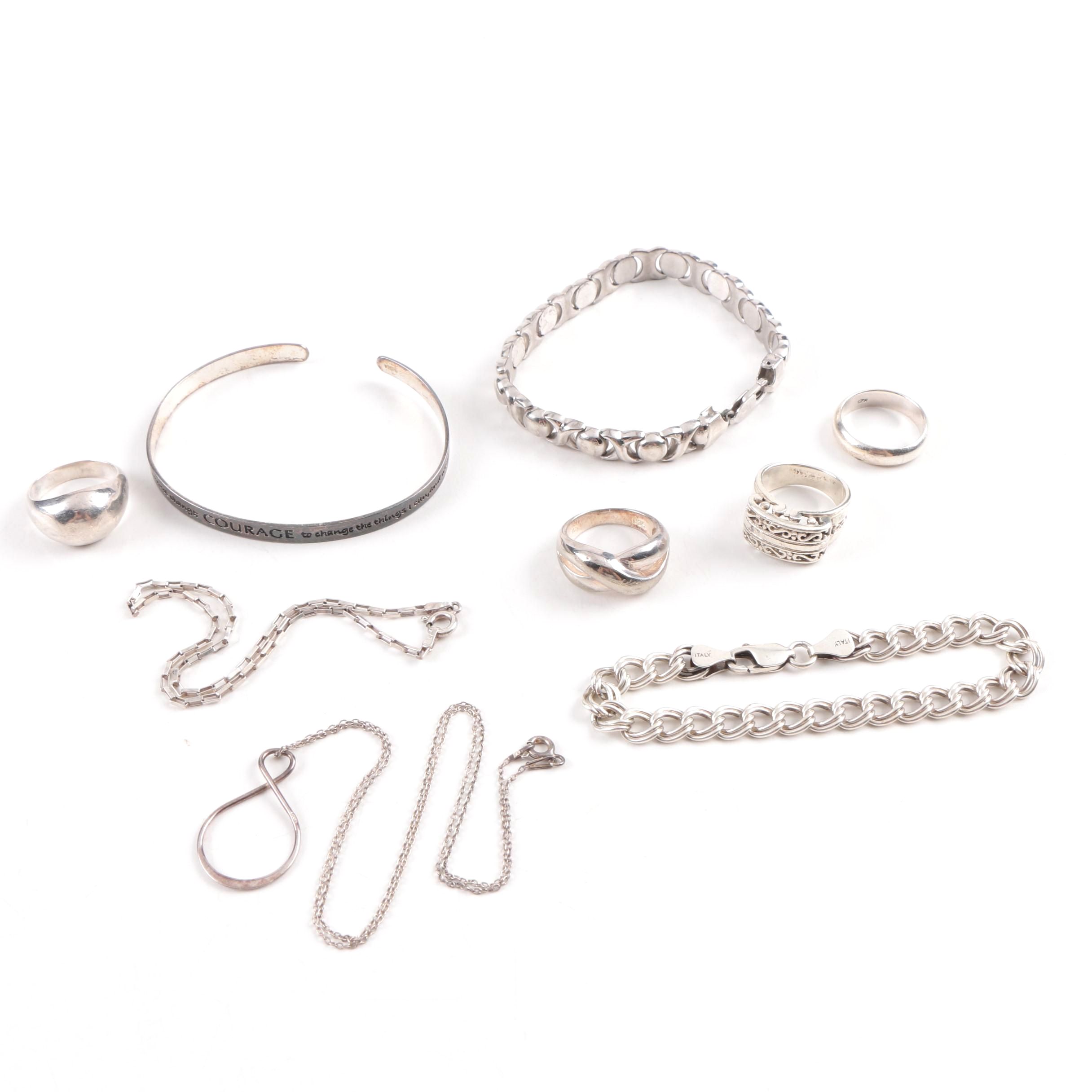 Sterling Silver Jewelry Including a "Courage" Cuff Bracelet